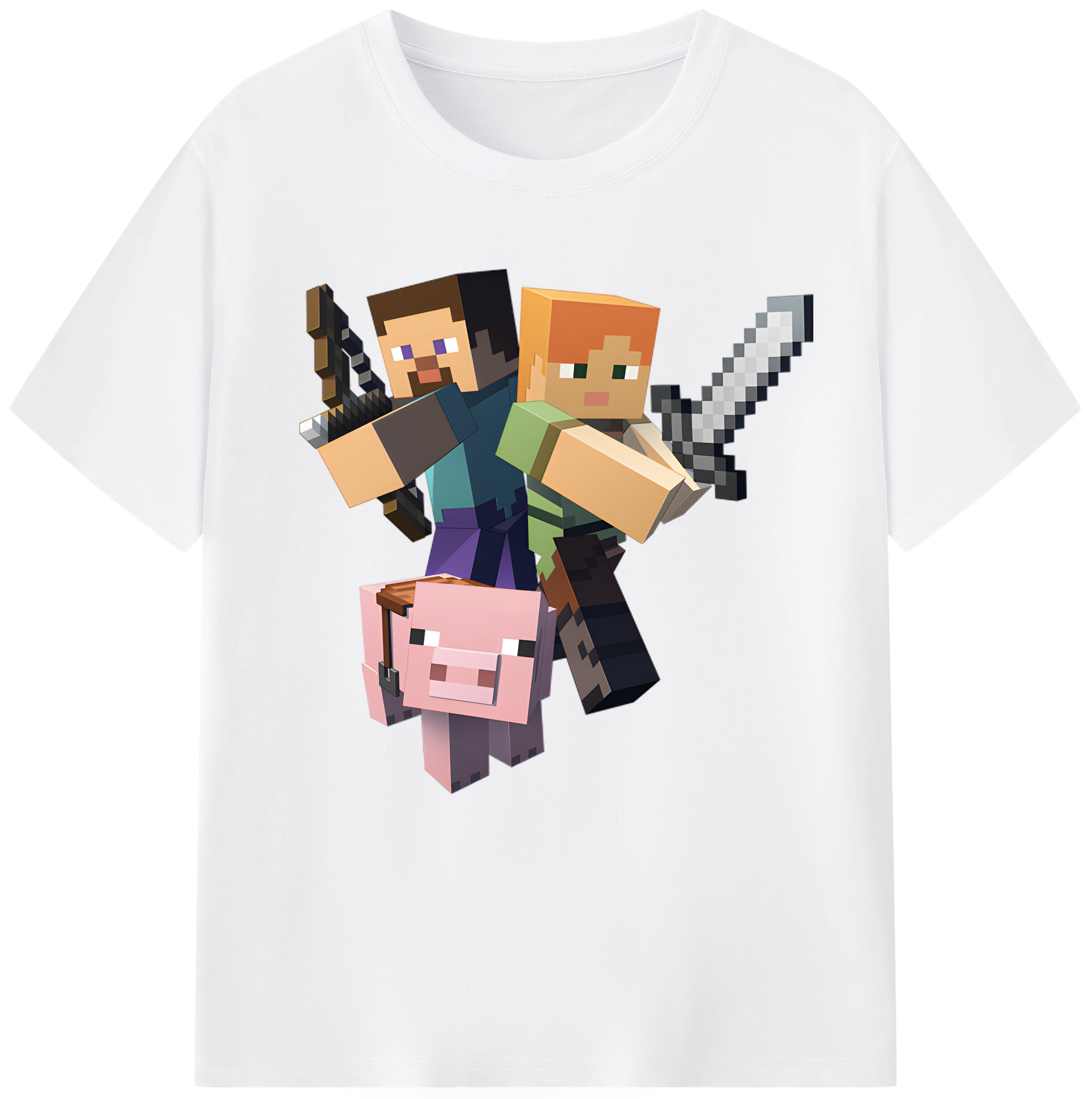 （画像用） マインクラフト ブロックの世界 Minecraft MC Block world 綿100％半袖Tシャツ（フロントプリント）