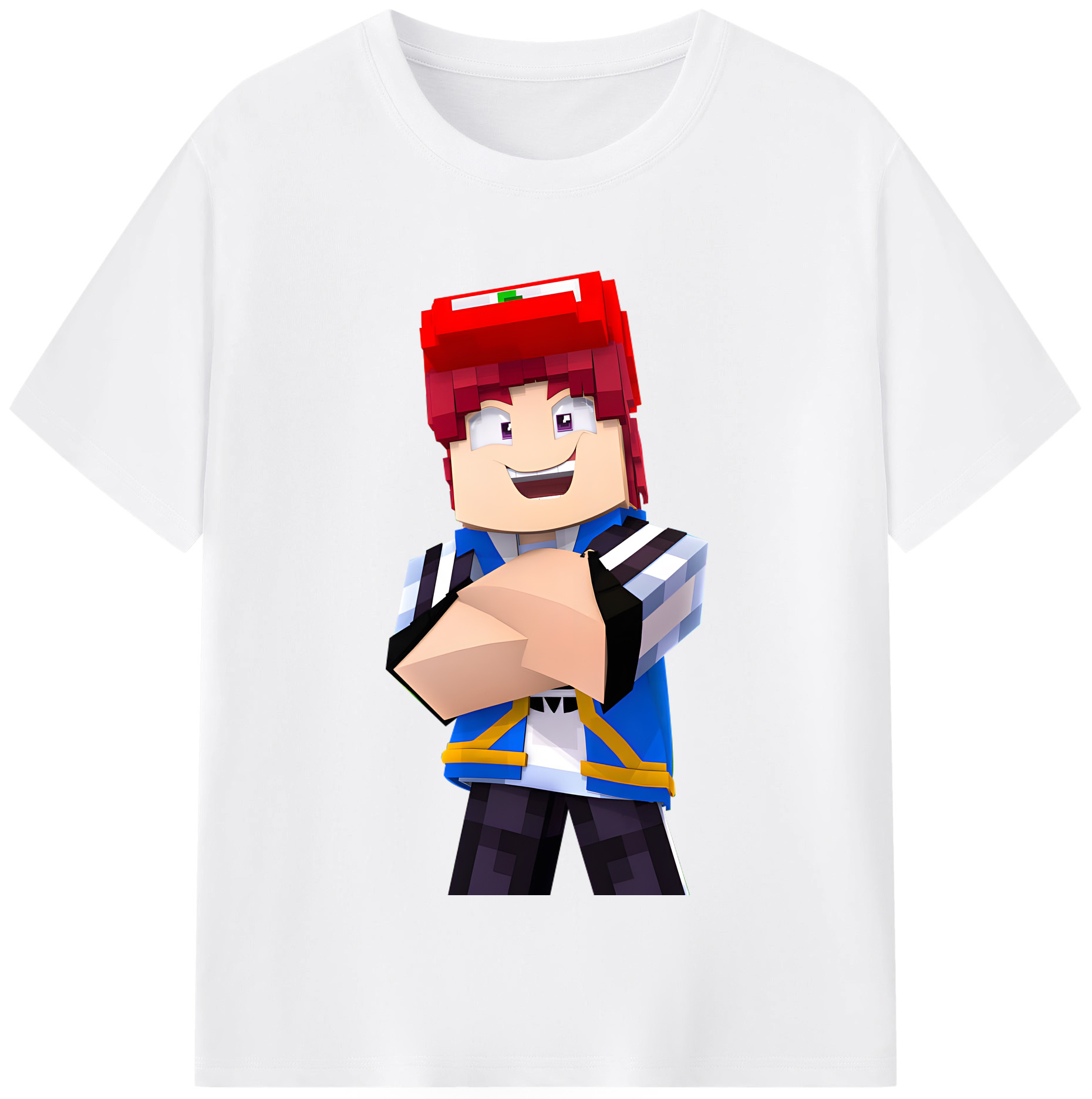 （画像用） マインクラフト ブロックの世界 Minecraft MC Block world 綿100％半袖Tシャツ（フロントプリント）