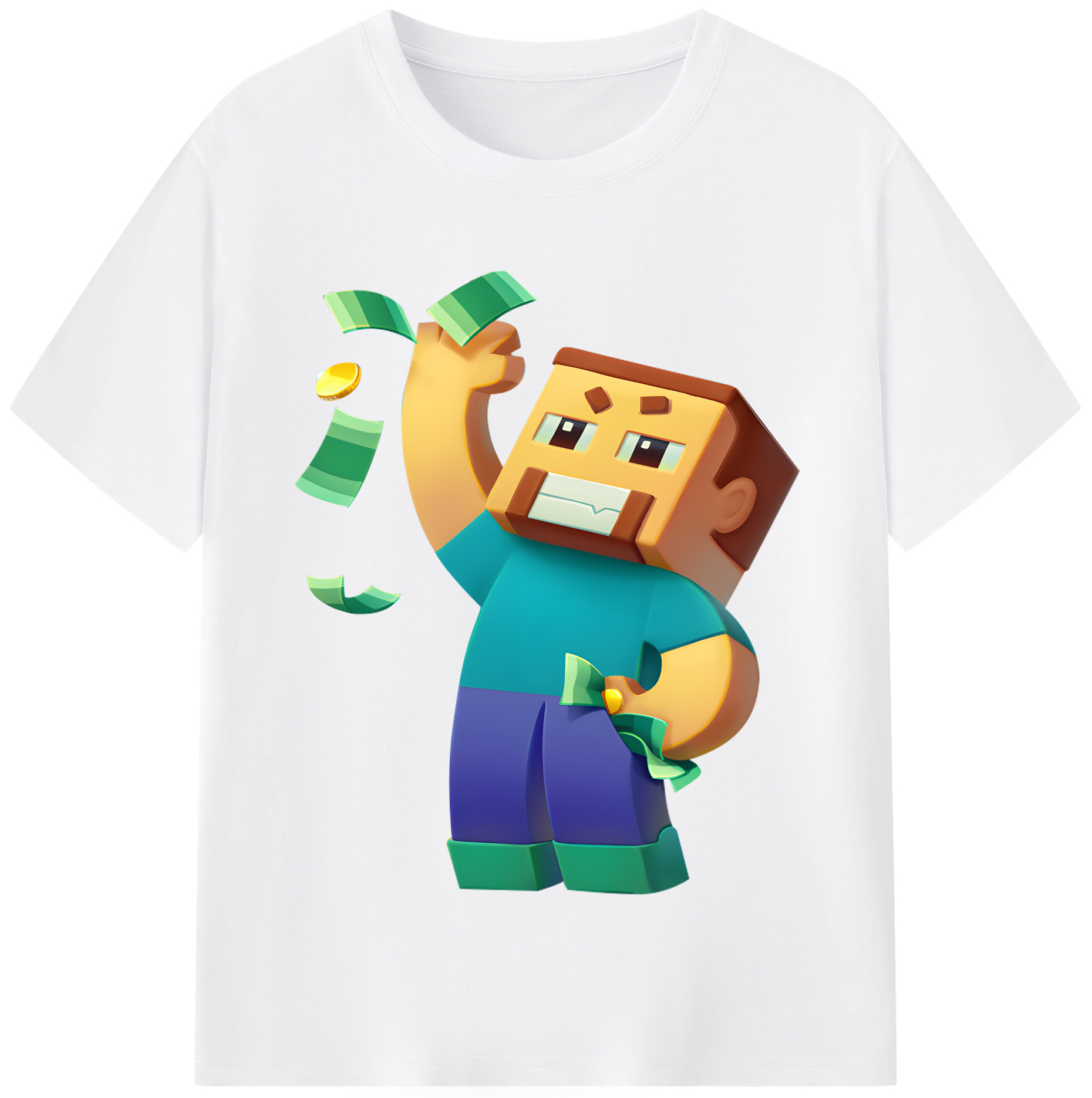 （画像用） マインクラフト ブロックの世界 Minecraft MC Block world 綿100％半袖Tシャツ（フロントプリント）