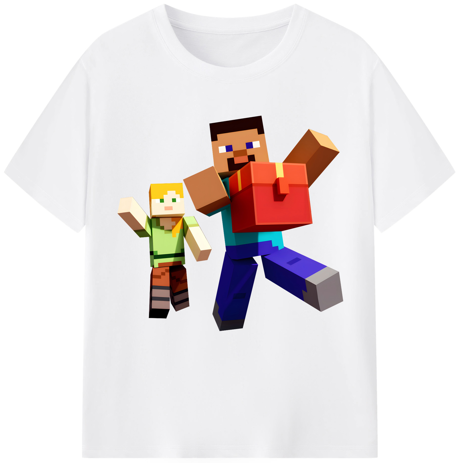 （画像用） マインクラフト ブロックの世界 Minecraft MC Block world 綿100％半袖Tシャツ（フロントプリント）