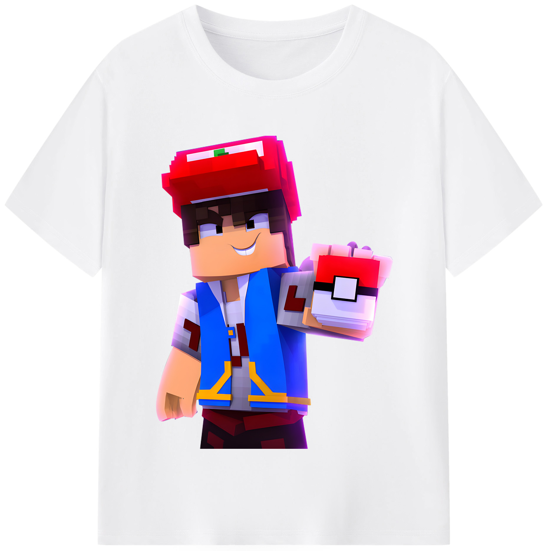（画像用） マインクラフト ブロックの世界 Minecraft MC Block world 綿100％半袖Tシャツ（フロントプリント）