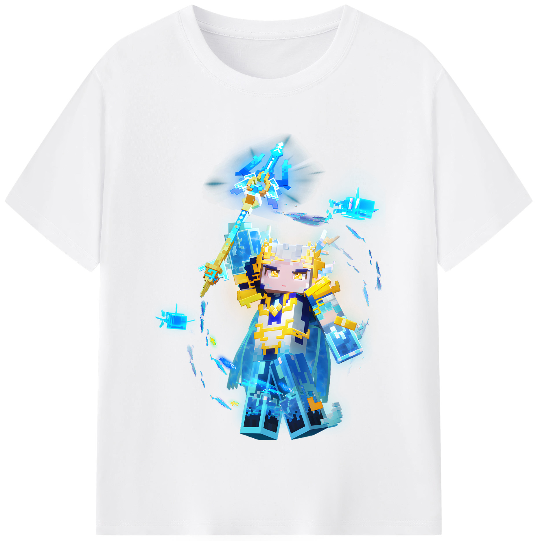 （画像用） マインクラフト ブロックの世界 Minecraft MC Block world 綿100％半袖Tシャツ（フロントプリント）