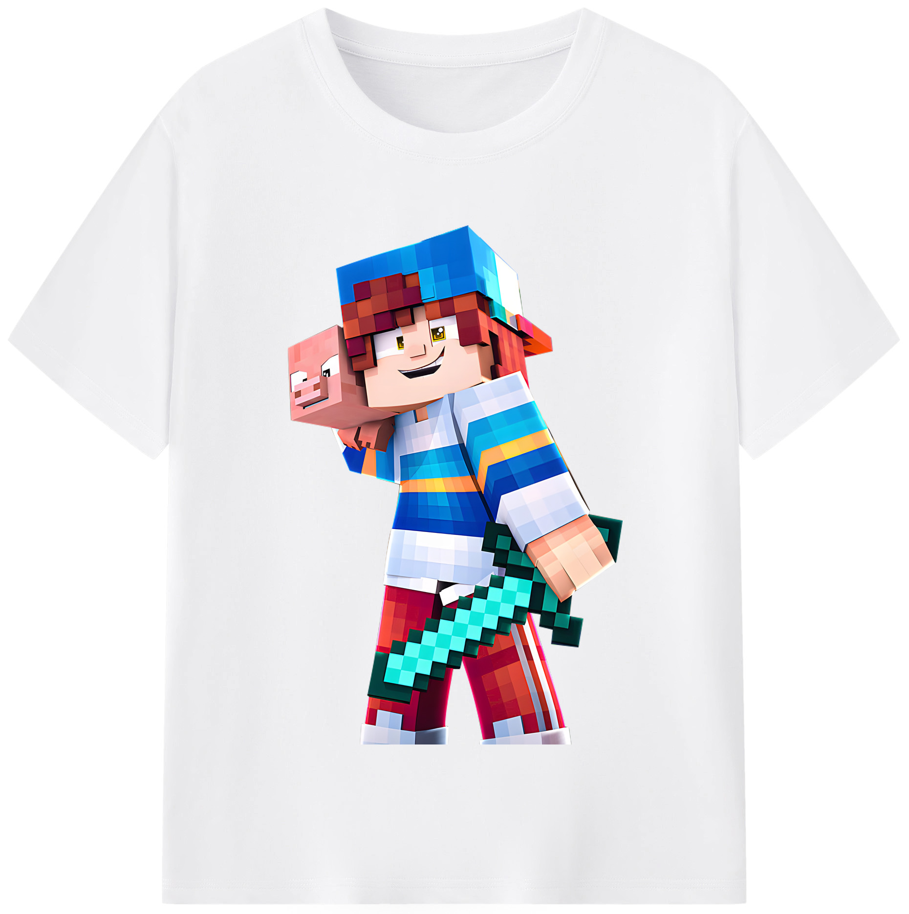 （画像用） マインクラフト ブロックの世界 Minecraft MC Block world 綿100％半袖Tシャツ（フロントプリント）