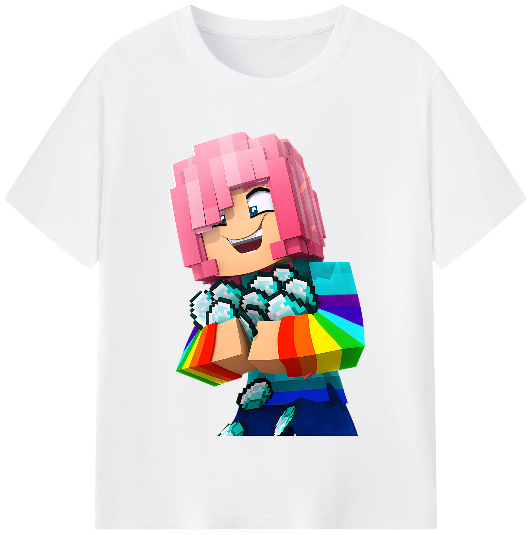 （画像用） マインクラフト ブロックの世界 Minecraft MC Block world 綿100％半袖Tシャツ（フロントプリント）