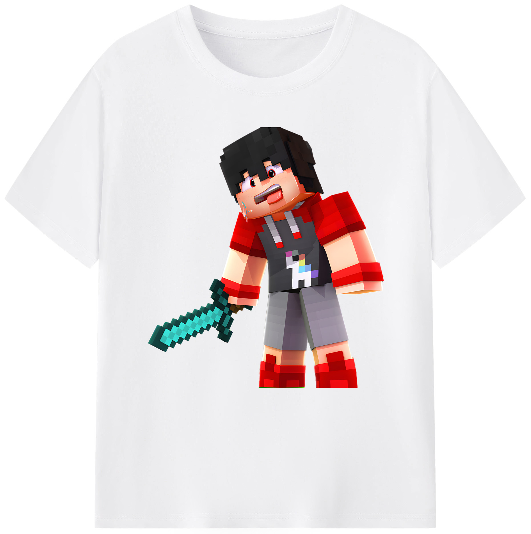 （画像用） マインクラフト ブロックの世界 Minecraft MC Block world 綿100％半袖Tシャツ（フロントプリント）