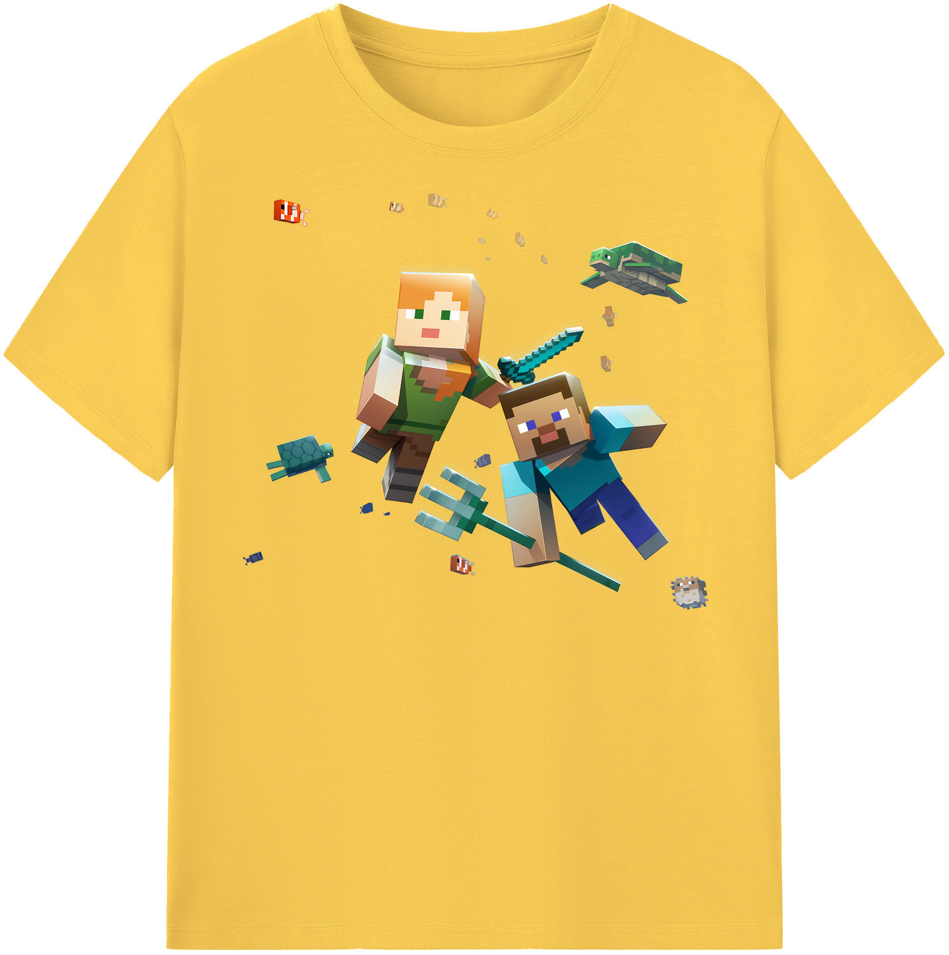 （画像用） マインクラフト ブロックの世界 Minecraft MC Block world 綿100％半袖Tシャツ（フロントプリント）