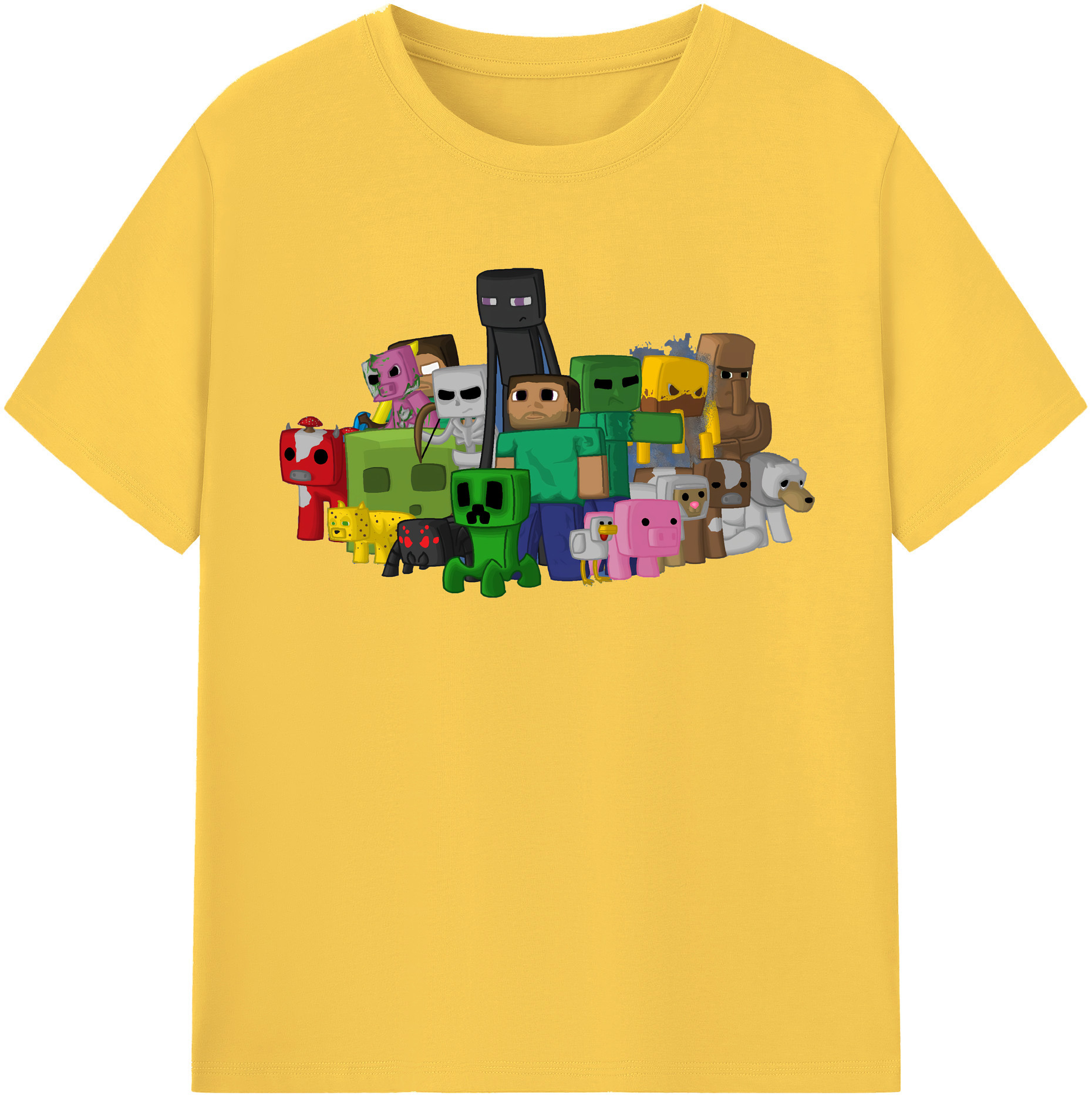 （画像用） マインクラフト ブロックの世界 Minecraft MC Block world 綿100％半袖Tシャツ（フロントプリント）