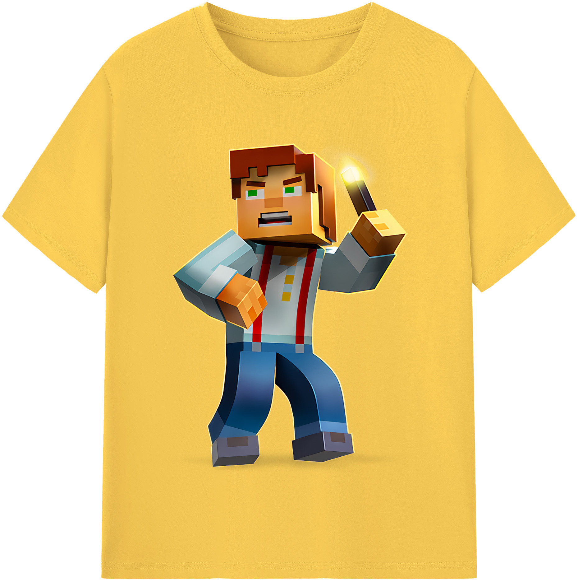 （画像用） マインクラフト ブロックの世界 Minecraft MC Block world 綿100％半袖Tシャツ（フロントプリント）