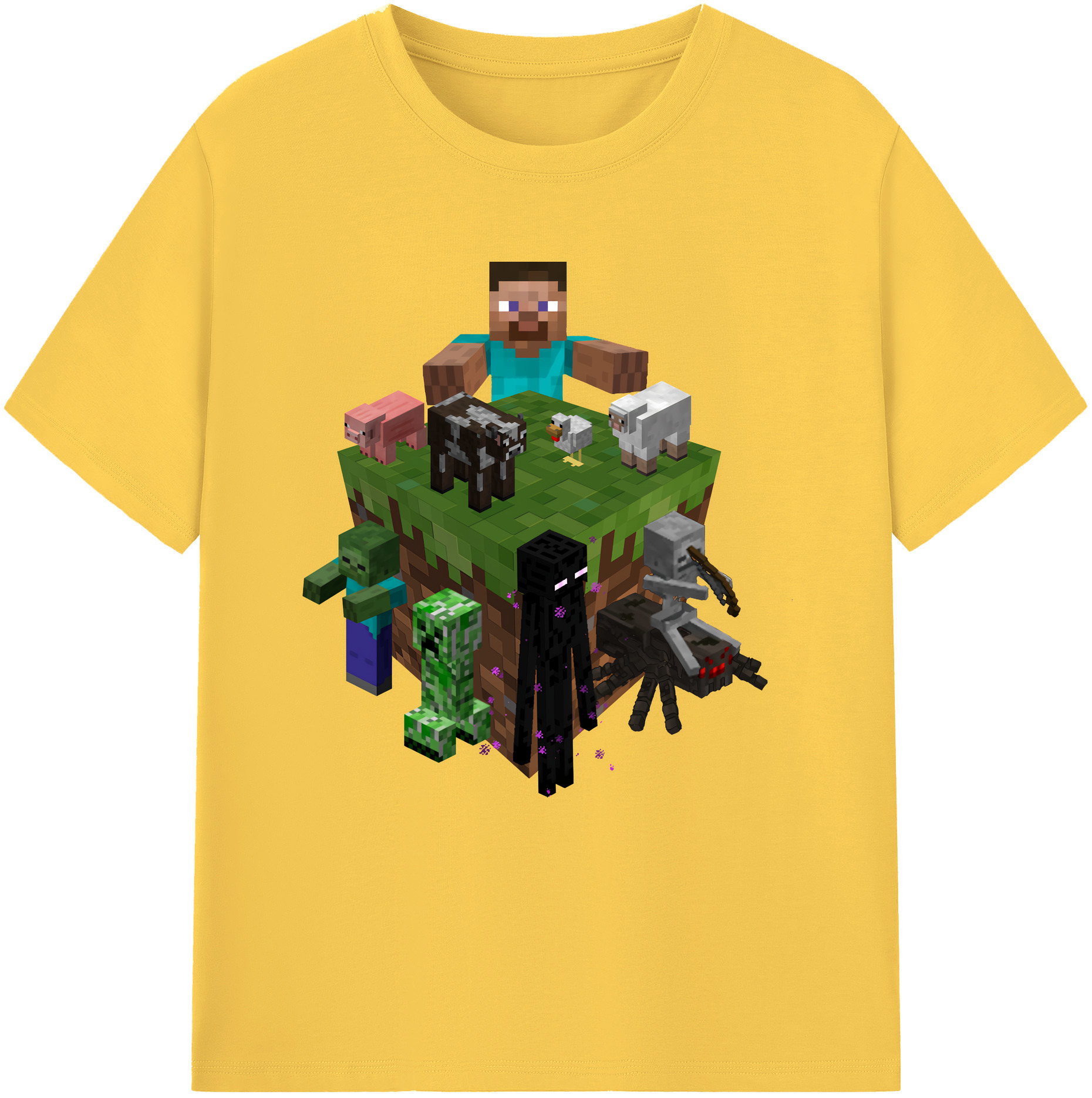 （画像用） マインクラフト ブロックの世界 Minecraft MC Block world 綿100％半袖Tシャツ（フロントプリント）
