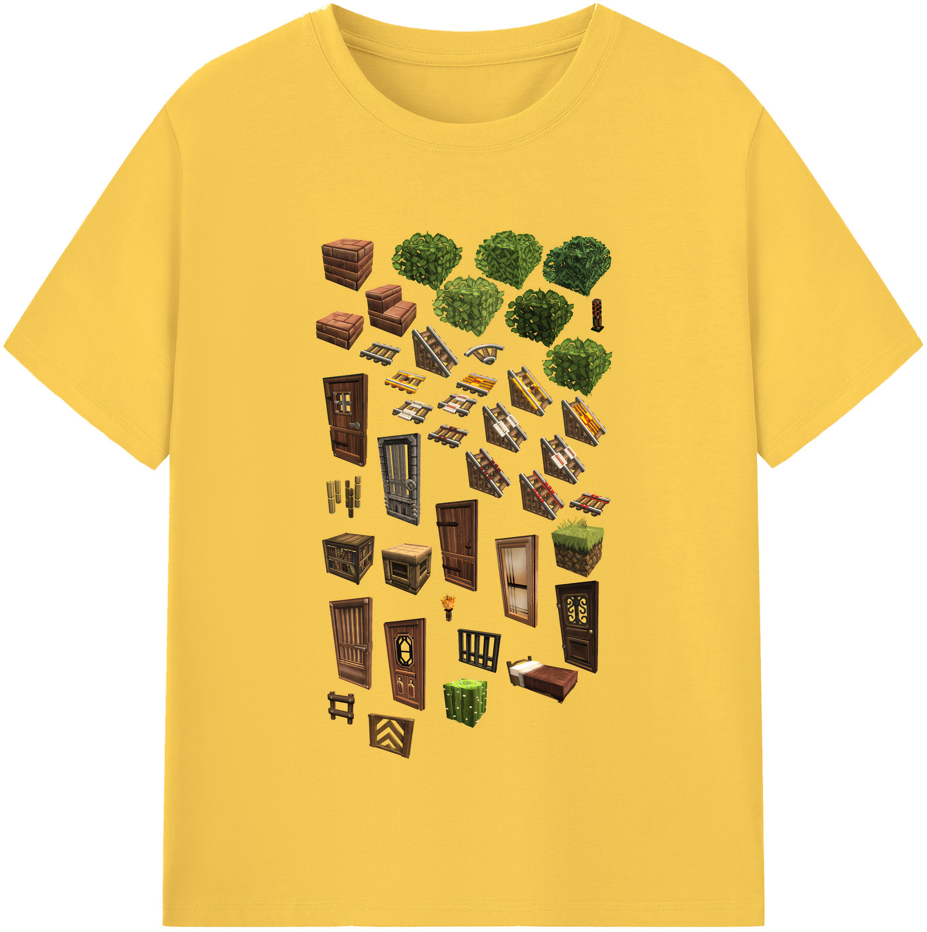 （画像用） マインクラフト ブロックの世界 Minecraft MC Block world 綿100％半袖Tシャツ（フロントプリント）