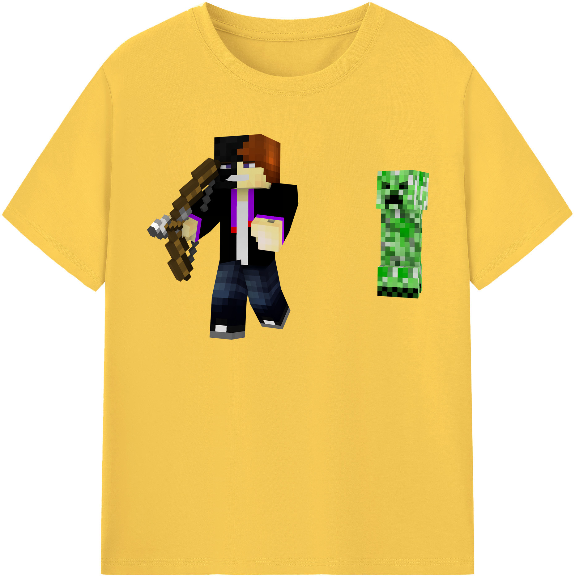 （画像用） マインクラフト ブロックの世界 Minecraft MC Block world 綿100％半袖Tシャツ（フロントプリント）