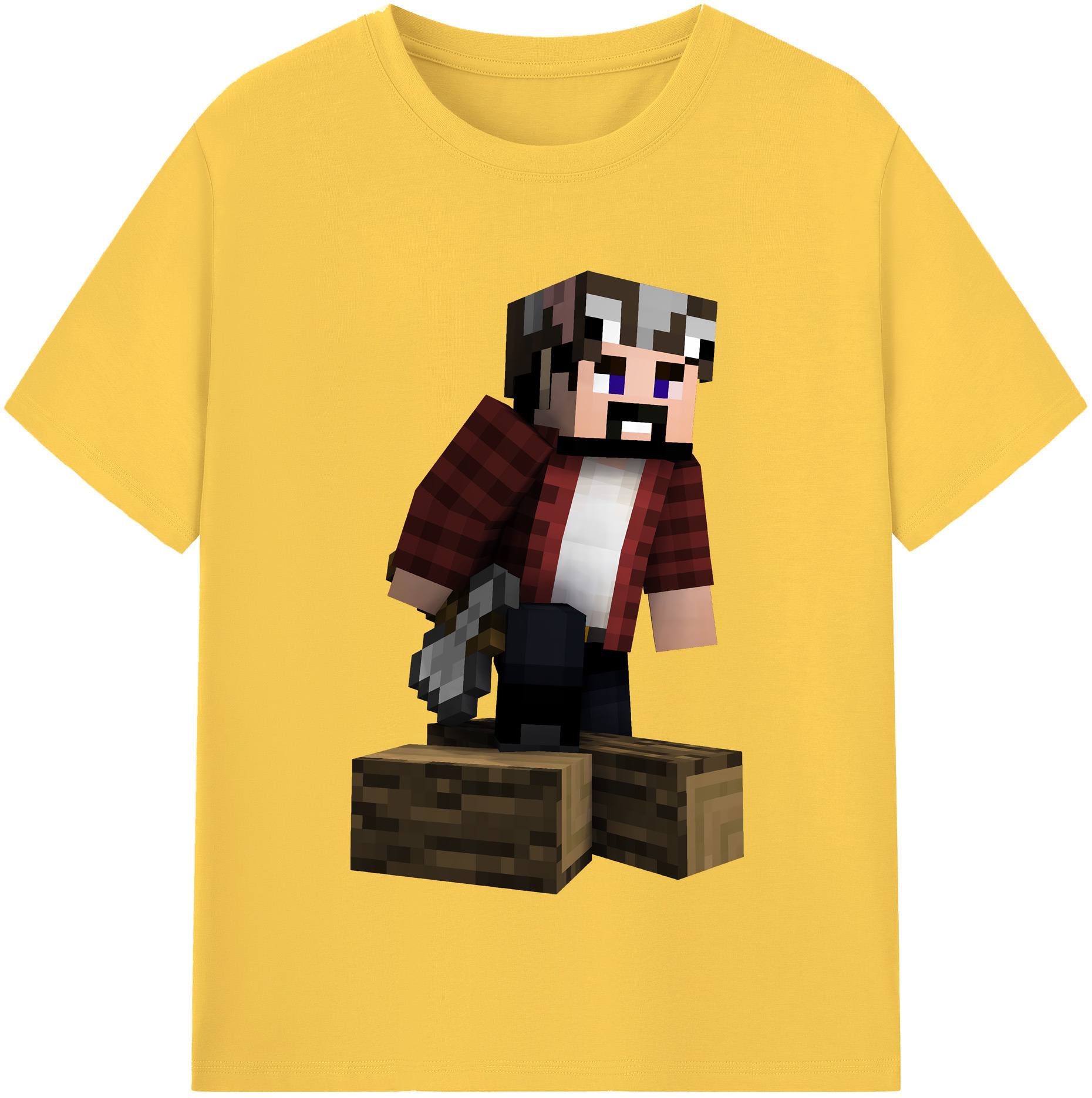 （画像用） マインクラフト ブロックの世界 Minecraft MC Block world 綿100％半袖Tシャツ（フロントプリント）