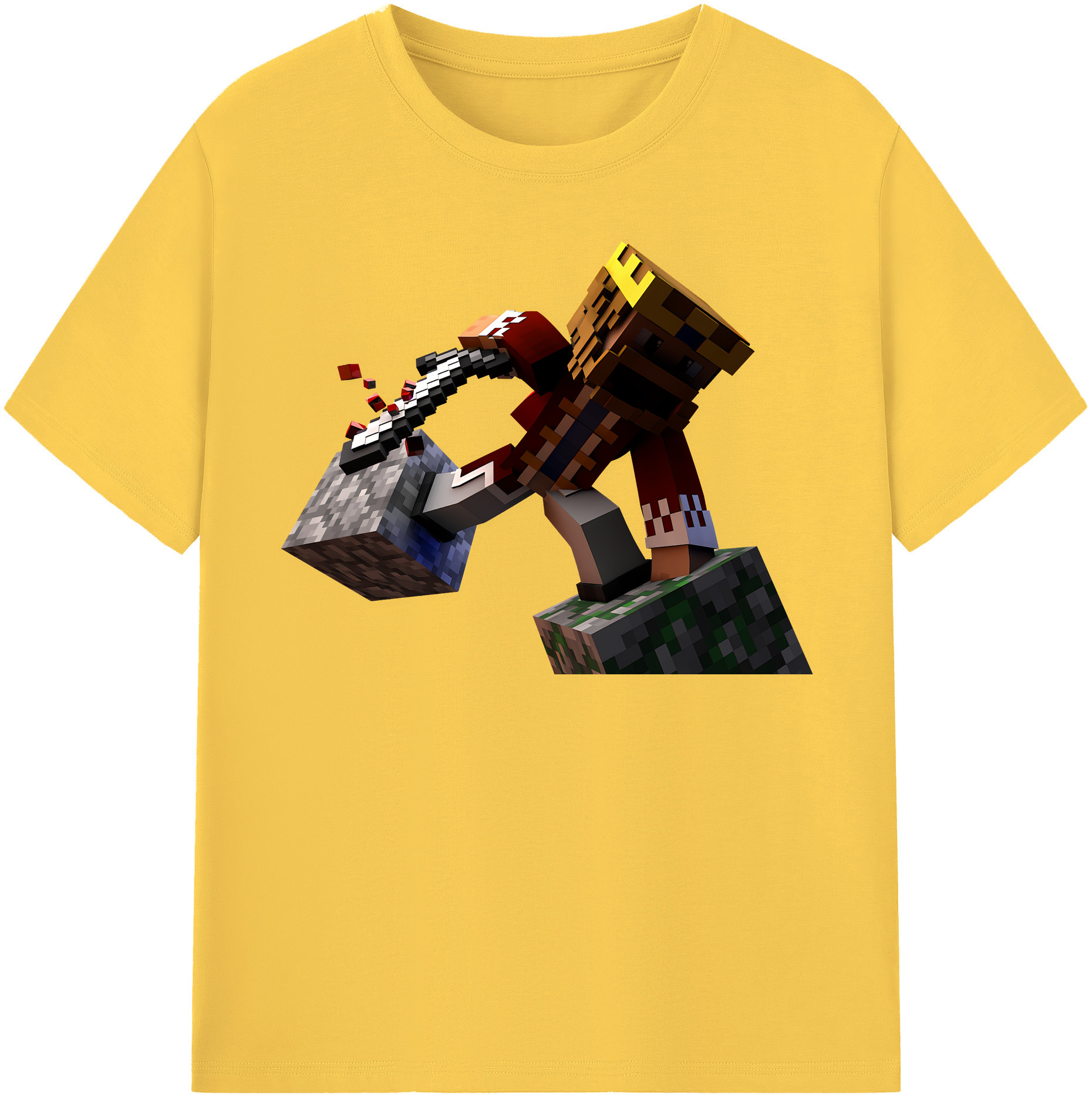 （画像用） マインクラフト ブロックの世界 Minecraft MC Block world 綿100％半袖Tシャツ（フロントプリント）