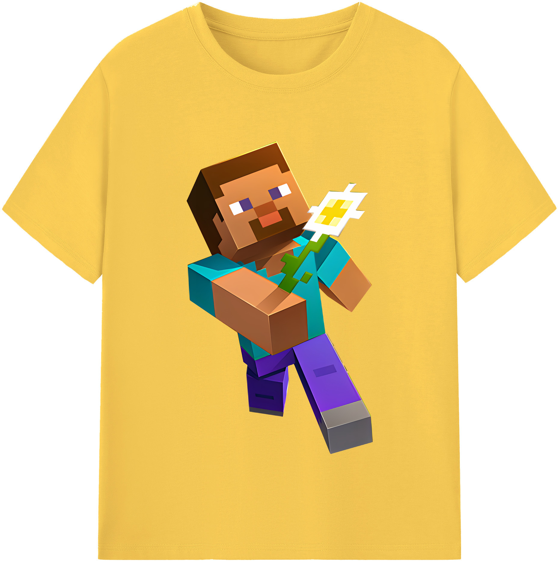 （画像用） マインクラフト ブロックの世界 Minecraft MC Block world 綿100％半袖Tシャツ（フロントプリント）