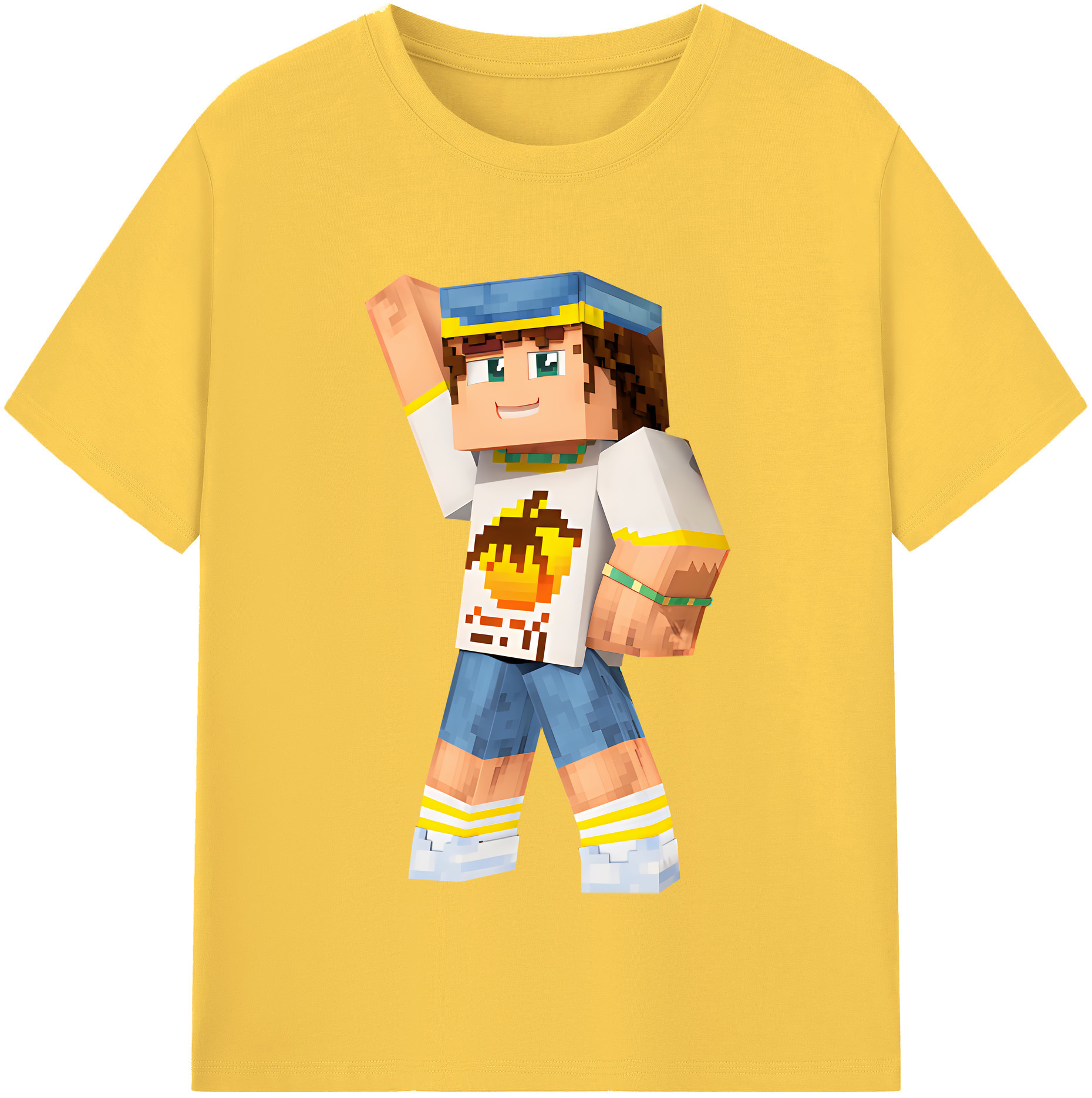 （画像用） マインクラフト ブロックの世界 Minecraft MC Block world 綿100％半袖Tシャツ（フロントプリント）