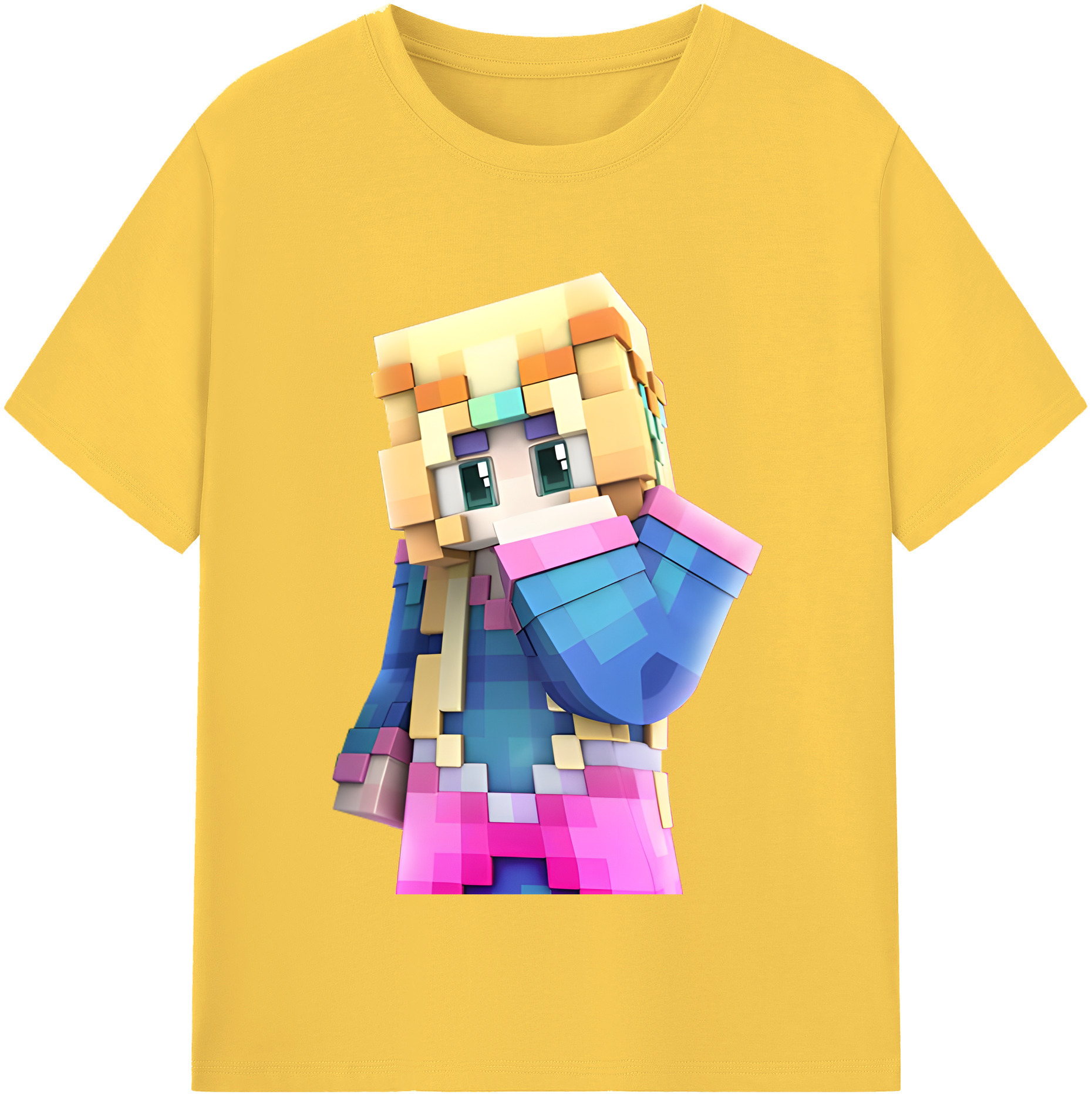 （画像用） マインクラフト ブロックの世界 Minecraft MC Block world 綿100％半袖Tシャツ（フロントプリント）