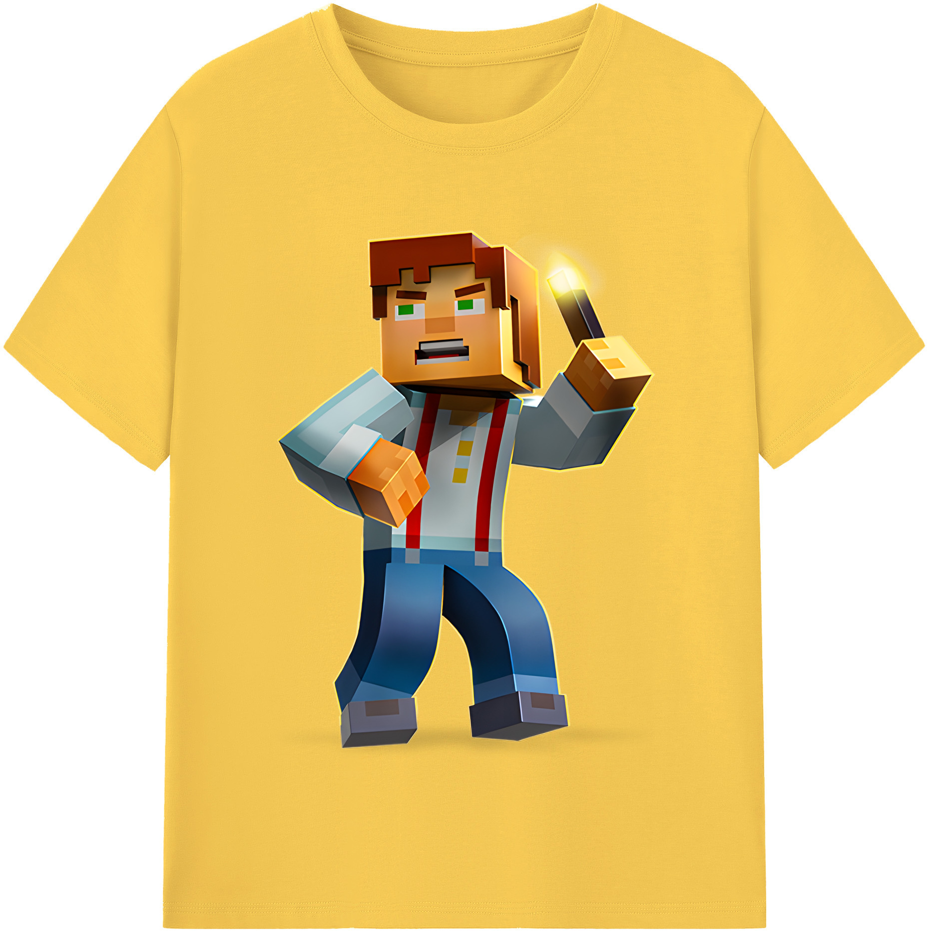 （画像用） マインクラフト ブロックの世界 Minecraft MC Block world 綿100％半袖Tシャツ（フロントプリント）