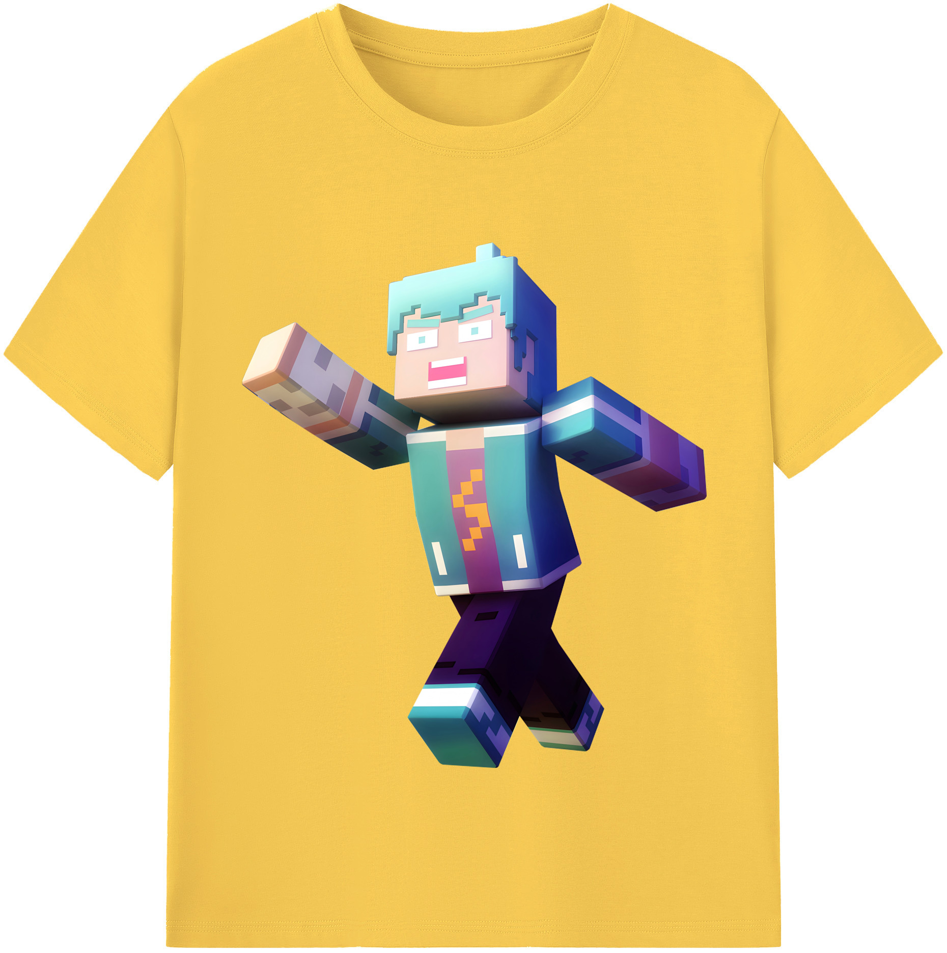 （画像用） マインクラフト ブロックの世界 Minecraft MC Block world 綿100％半袖Tシャツ（フロントプリント）