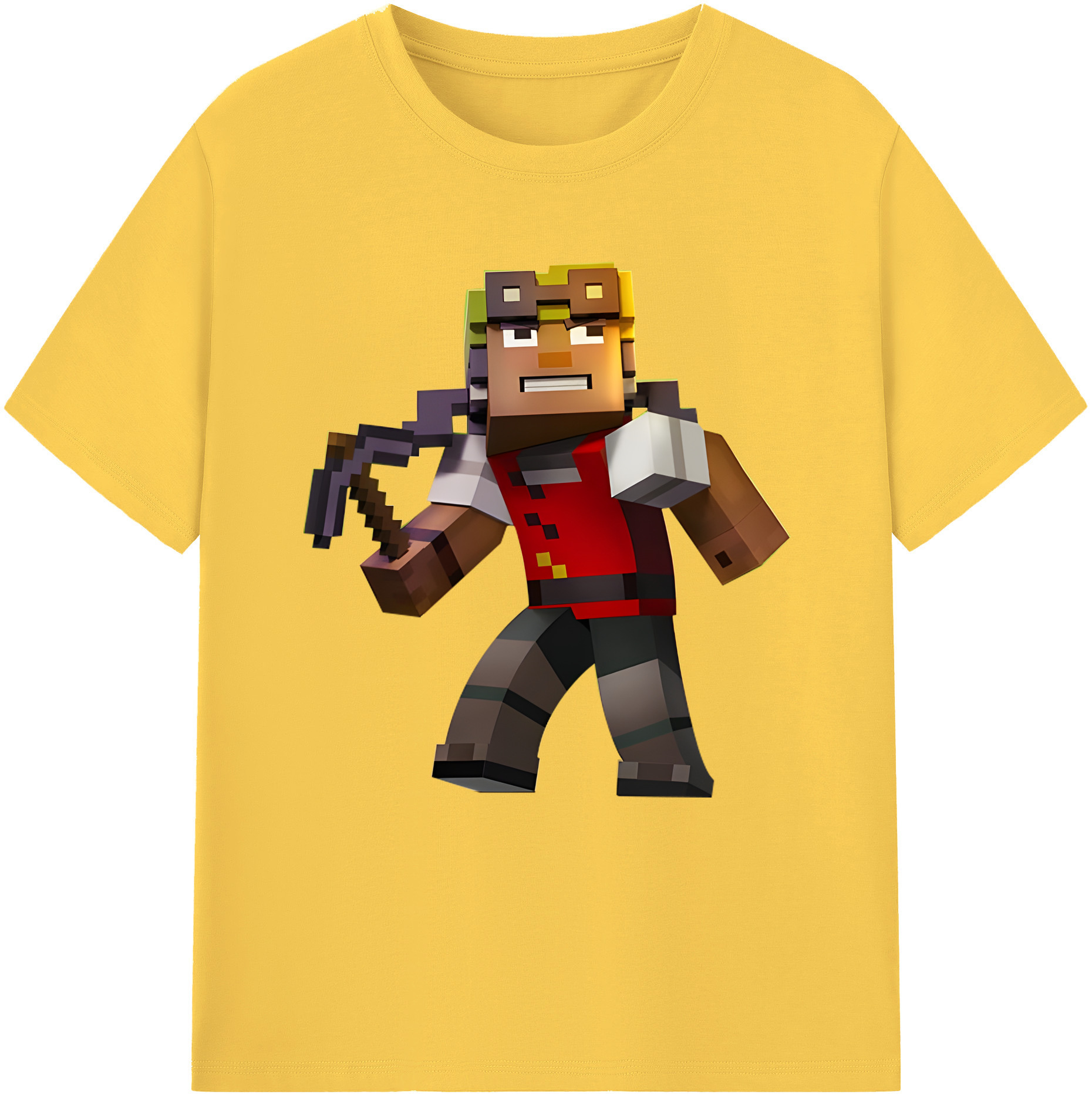 （画像用） マインクラフト ブロックの世界 Minecraft MC Block world 綿100％半袖Tシャツ（フロントプリント）