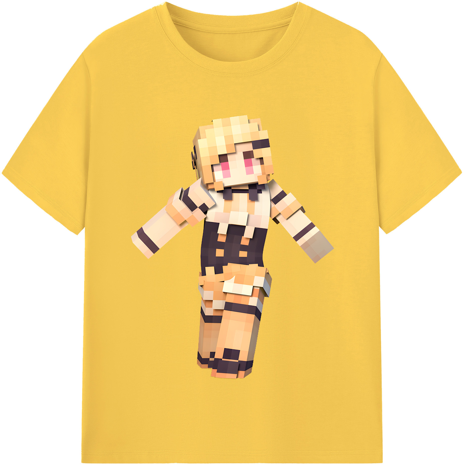 （画像用） マインクラフト ブロックの世界 Minecraft MC Block world 綿100％半袖Tシャツ（フロントプリント）