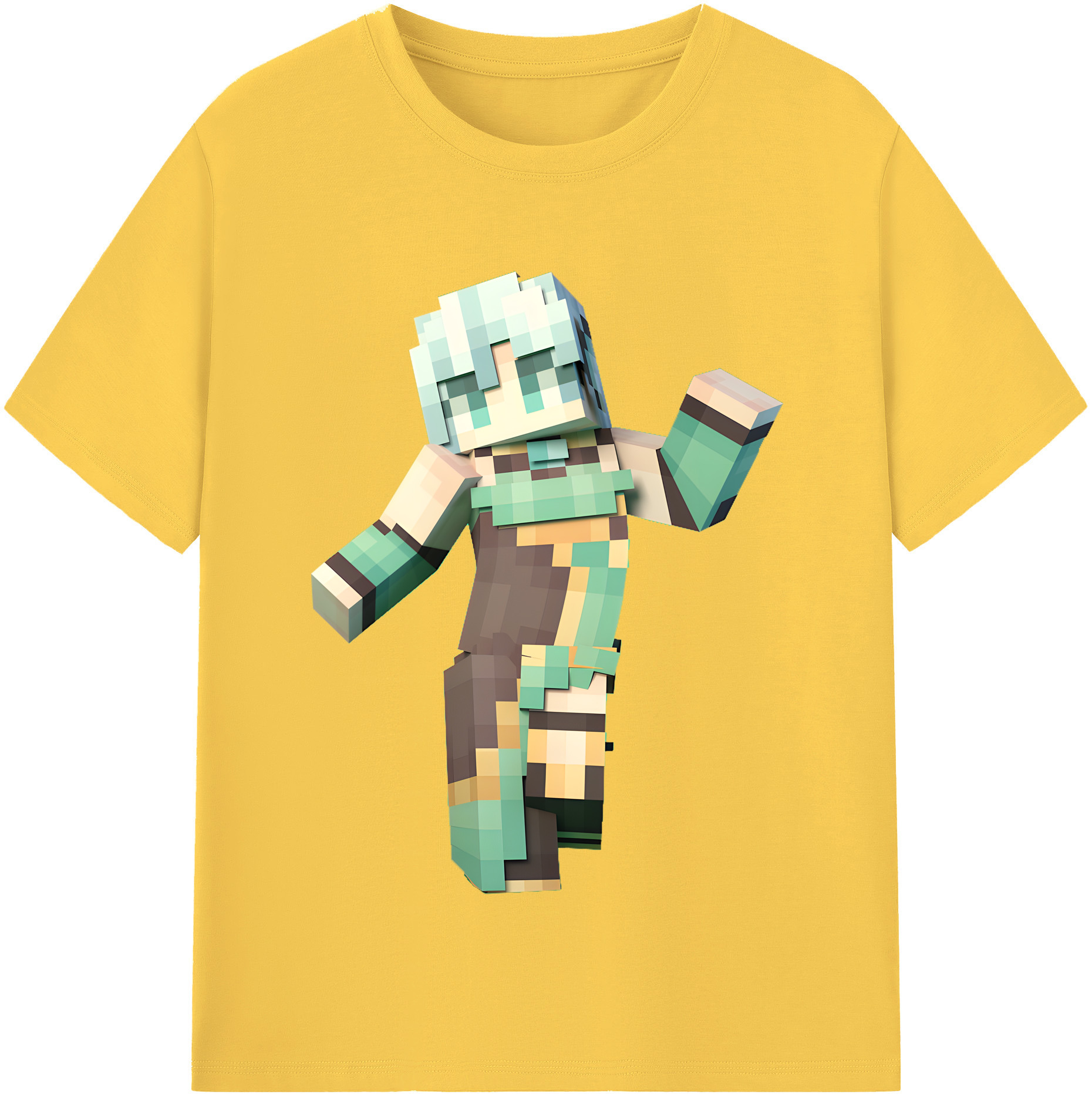 （画像用） マインクラフト ブロックの世界 Minecraft MC Block world 綿100％半袖Tシャツ（フロントプリント）