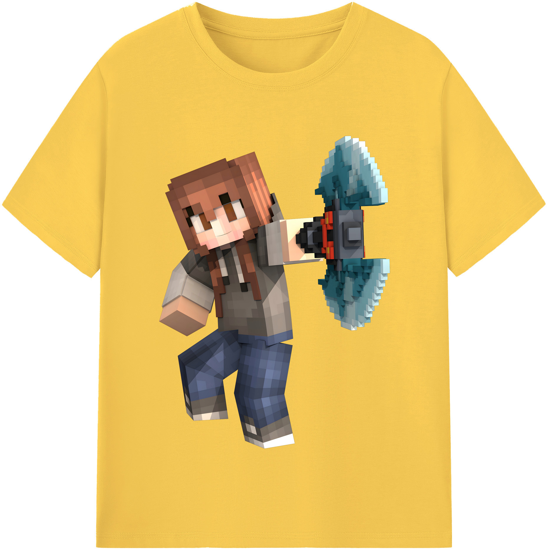 （画像用） マインクラフト ブロックの世界 Minecraft MC Block world 綿100％半袖Tシャツ（フロントプリント）