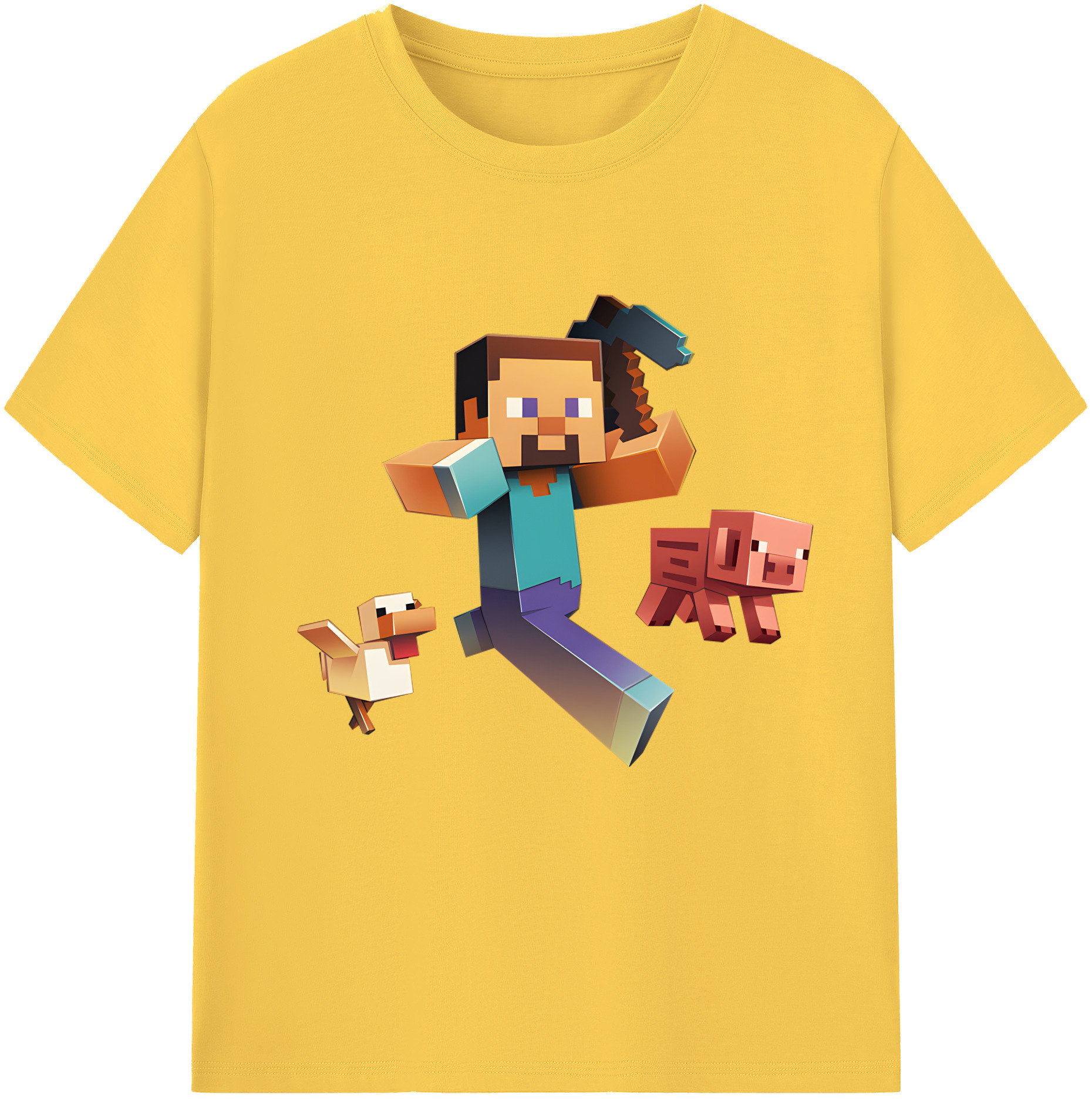 （画像用） マインクラフト ブロックの世界 Minecraft MC Block world 綿100％半袖Tシャツ（フロントプリント）
