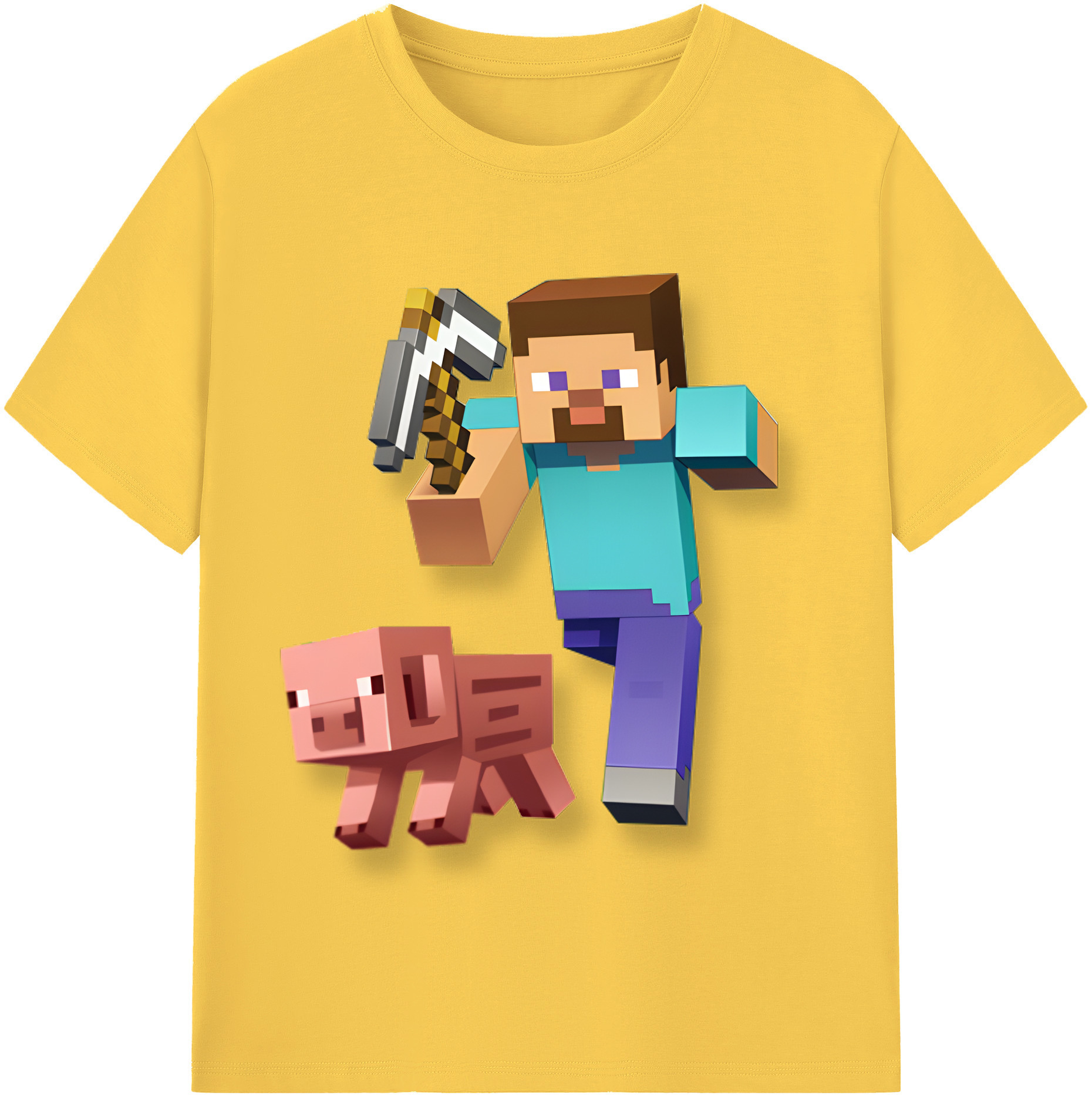 （画像用） マインクラフト ブロックの世界 Minecraft MC Block world 綿100％半袖Tシャツ（フロントプリント）