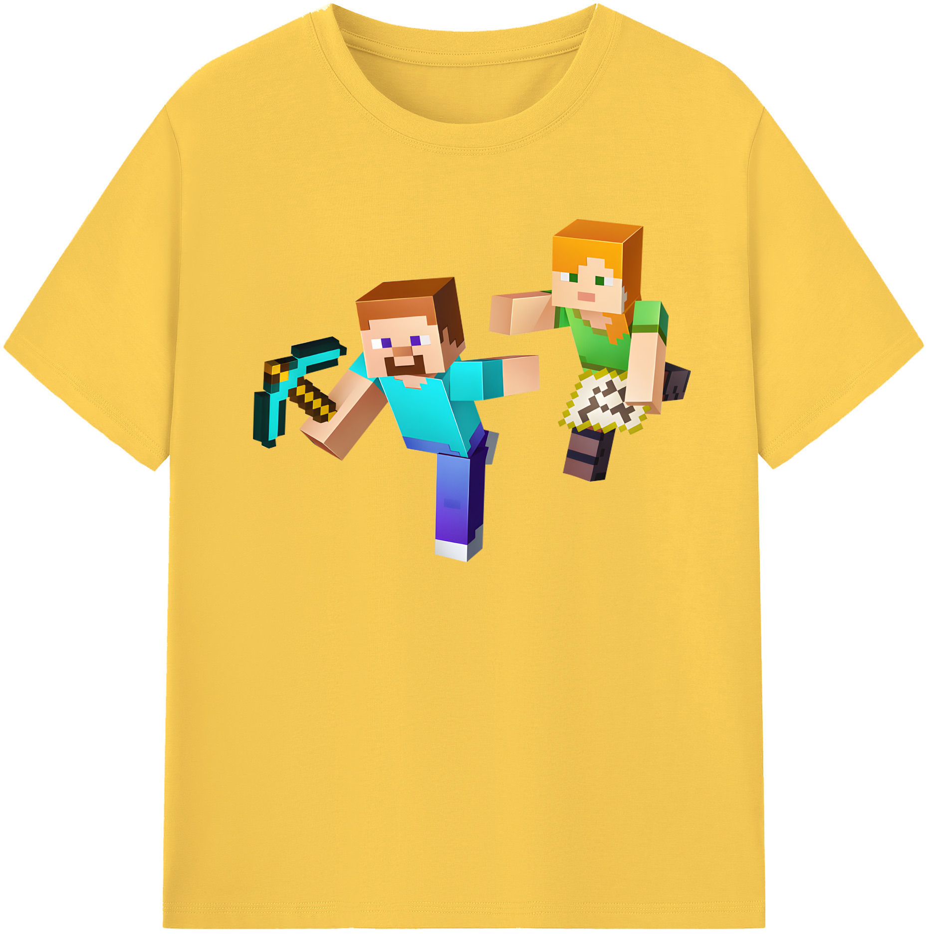 （画像用） マインクラフト ブロックの世界 Minecraft MC Block world 綿100％半袖Tシャツ（フロントプリント）