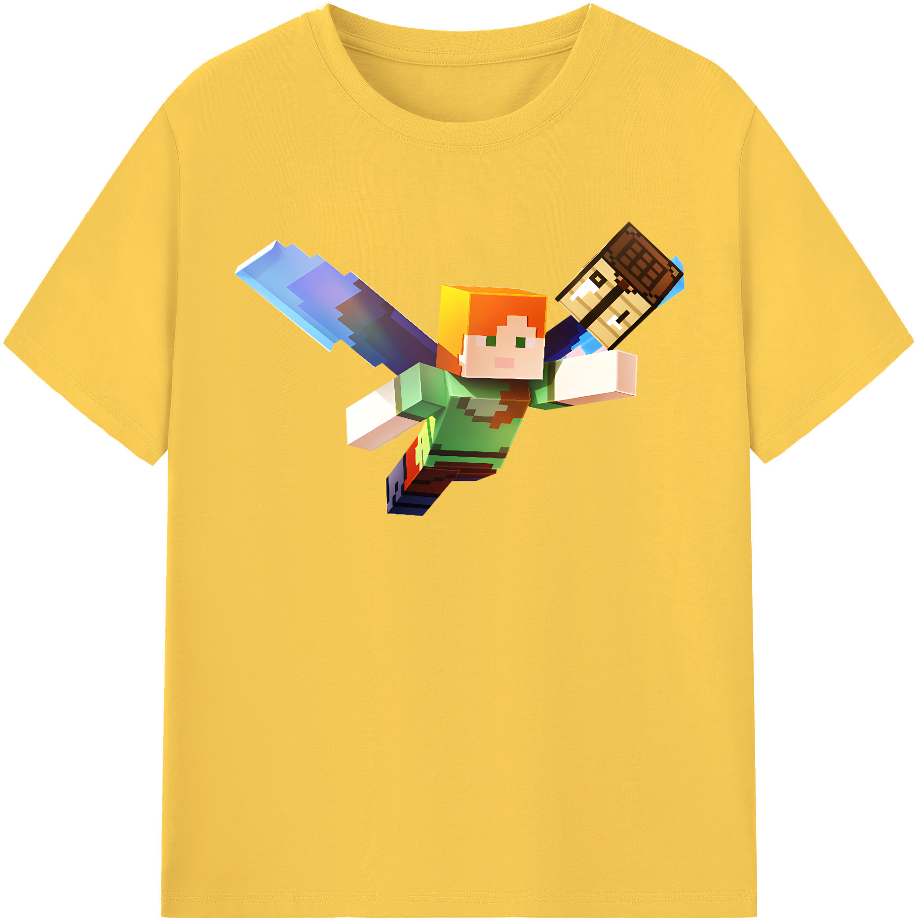 （画像用） マインクラフト ブロックの世界 Minecraft MC Block world 綿100％半袖Tシャツ（フロントプリント）