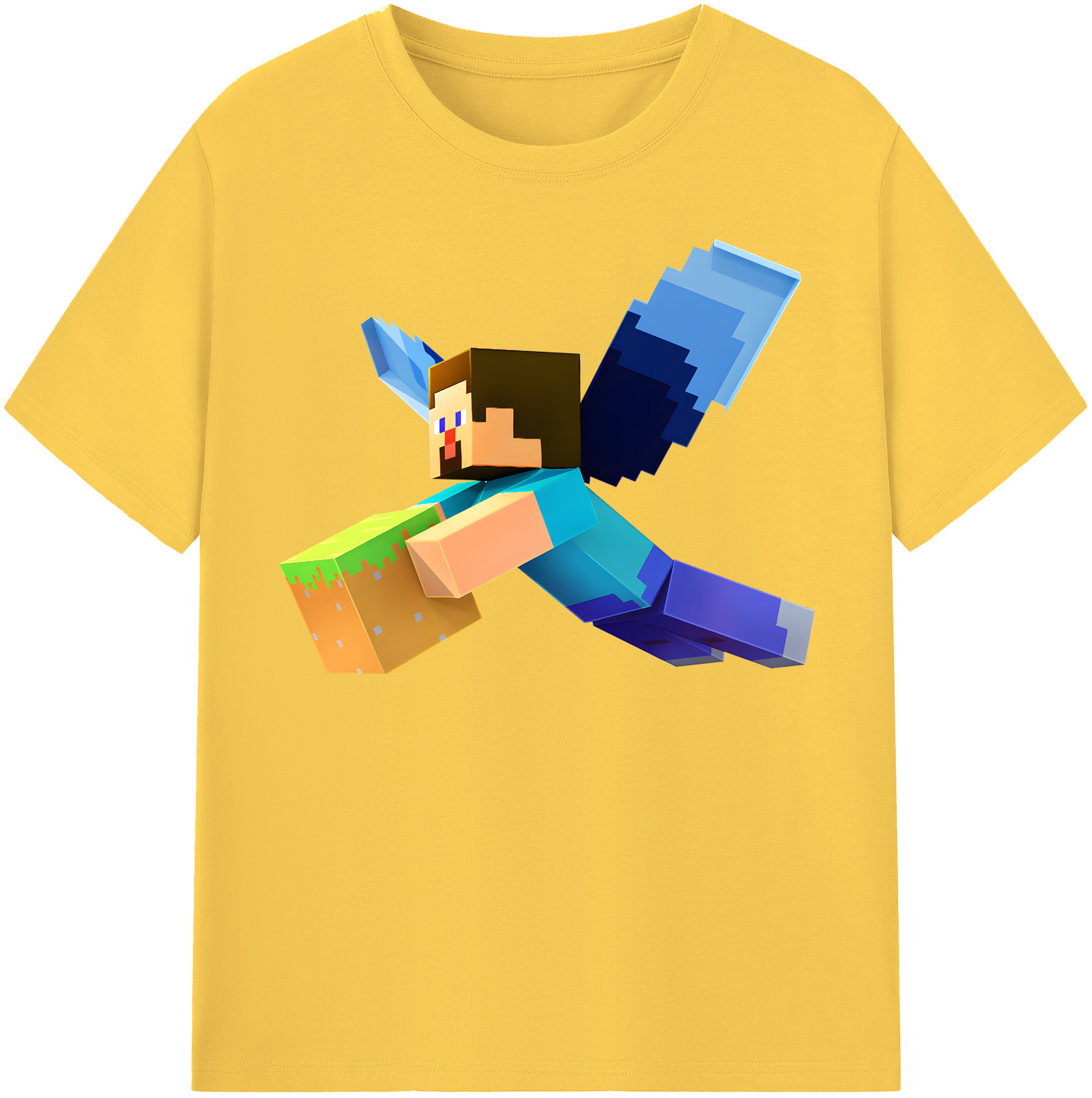 （画像用） マインクラフト ブロックの世界 Minecraft MC Block world 綿100％半袖Tシャツ（フロントプリント）