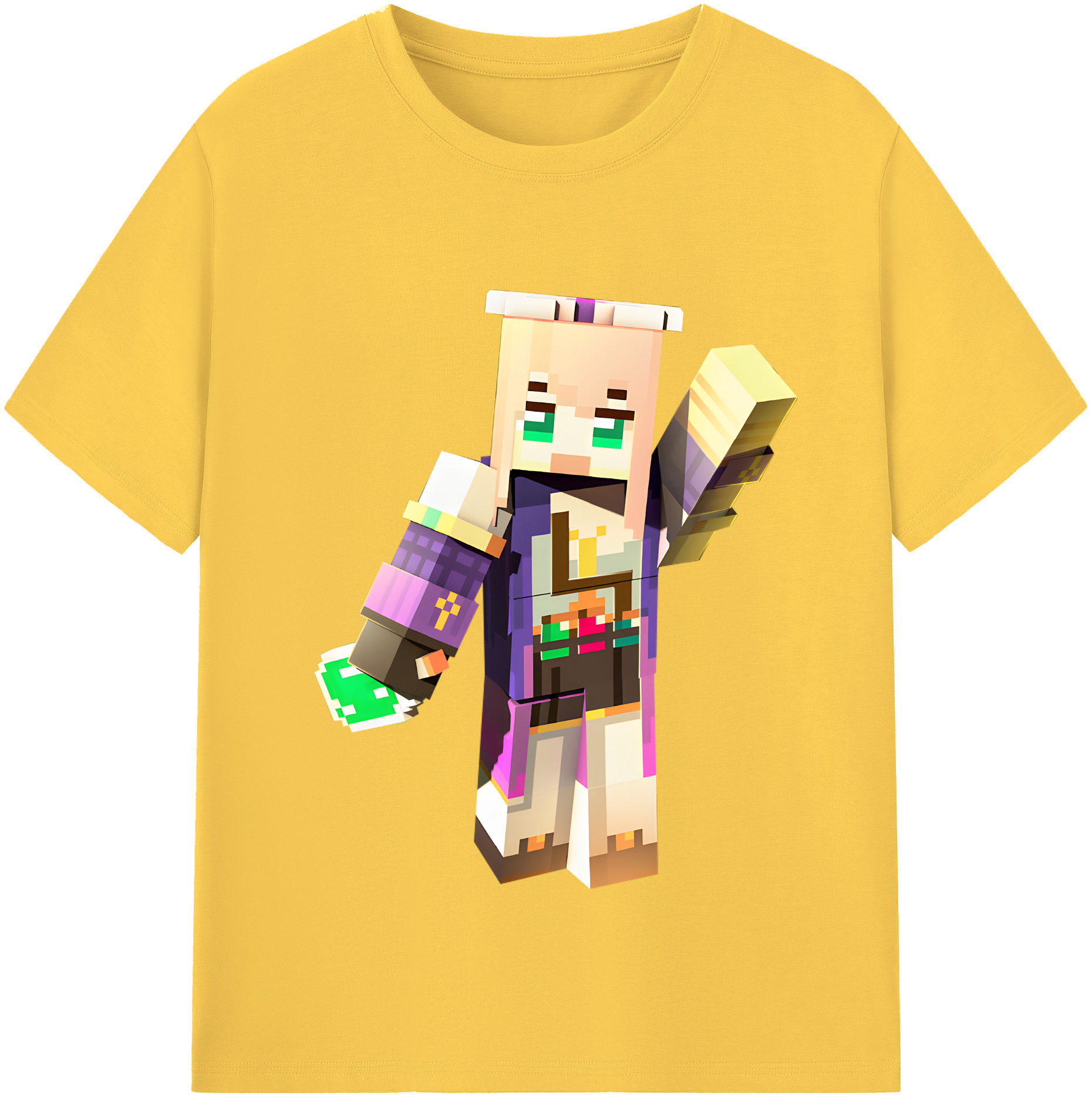 （画像用） マインクラフト ブロックの世界 Minecraft MC Block world 綿100％半袖Tシャツ（フロントプリント）