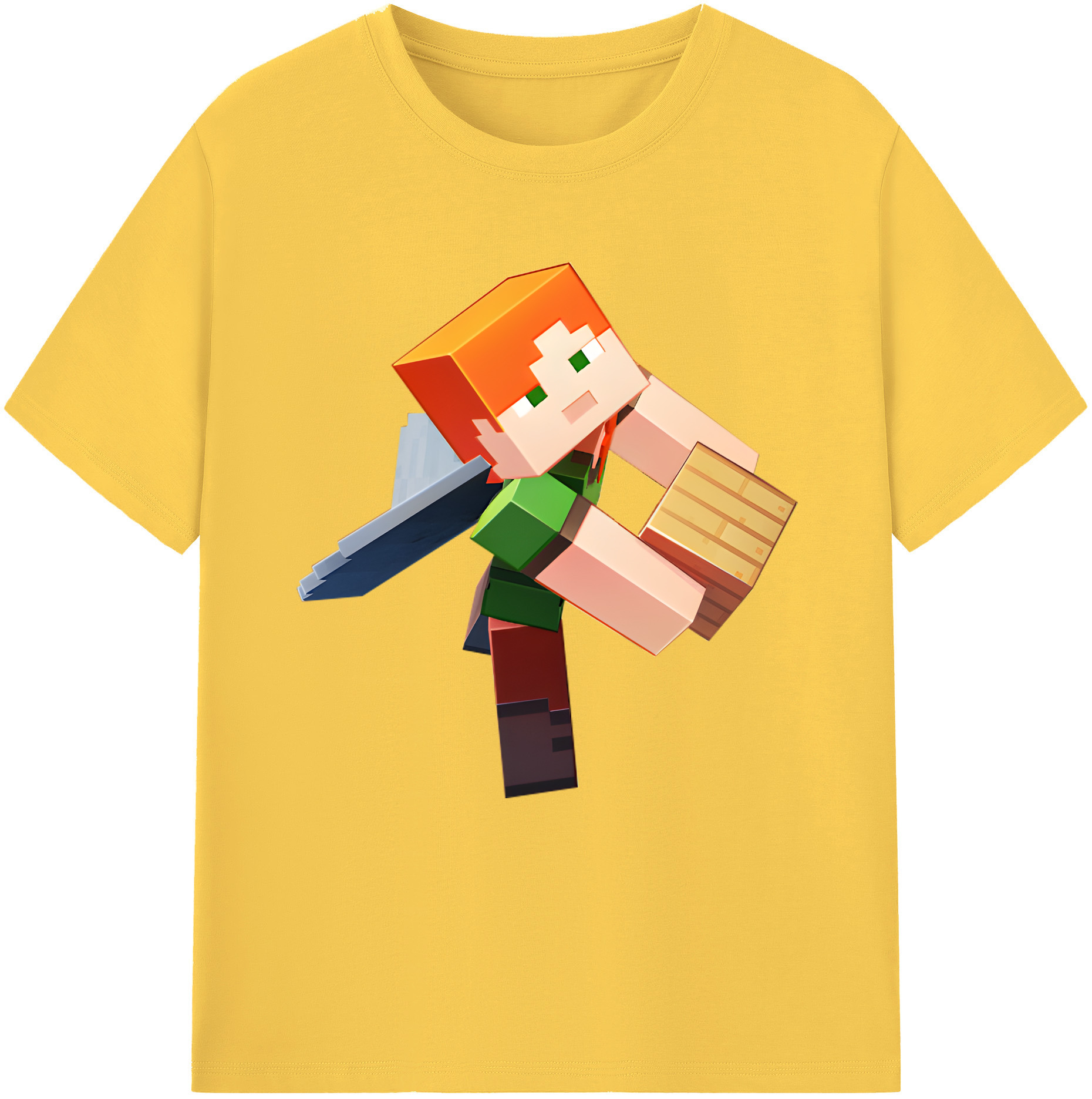 （画像用） マインクラフト ブロックの世界 Minecraft MC Block world 綿100％半袖Tシャツ（フロントプリント）