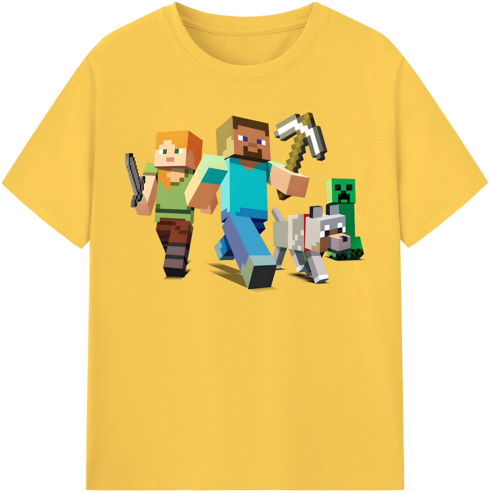 （画像用） マインクラフト ブロックの世界 Minecraft MC Block world 綿100％半袖Tシャツ（フロントプリント）