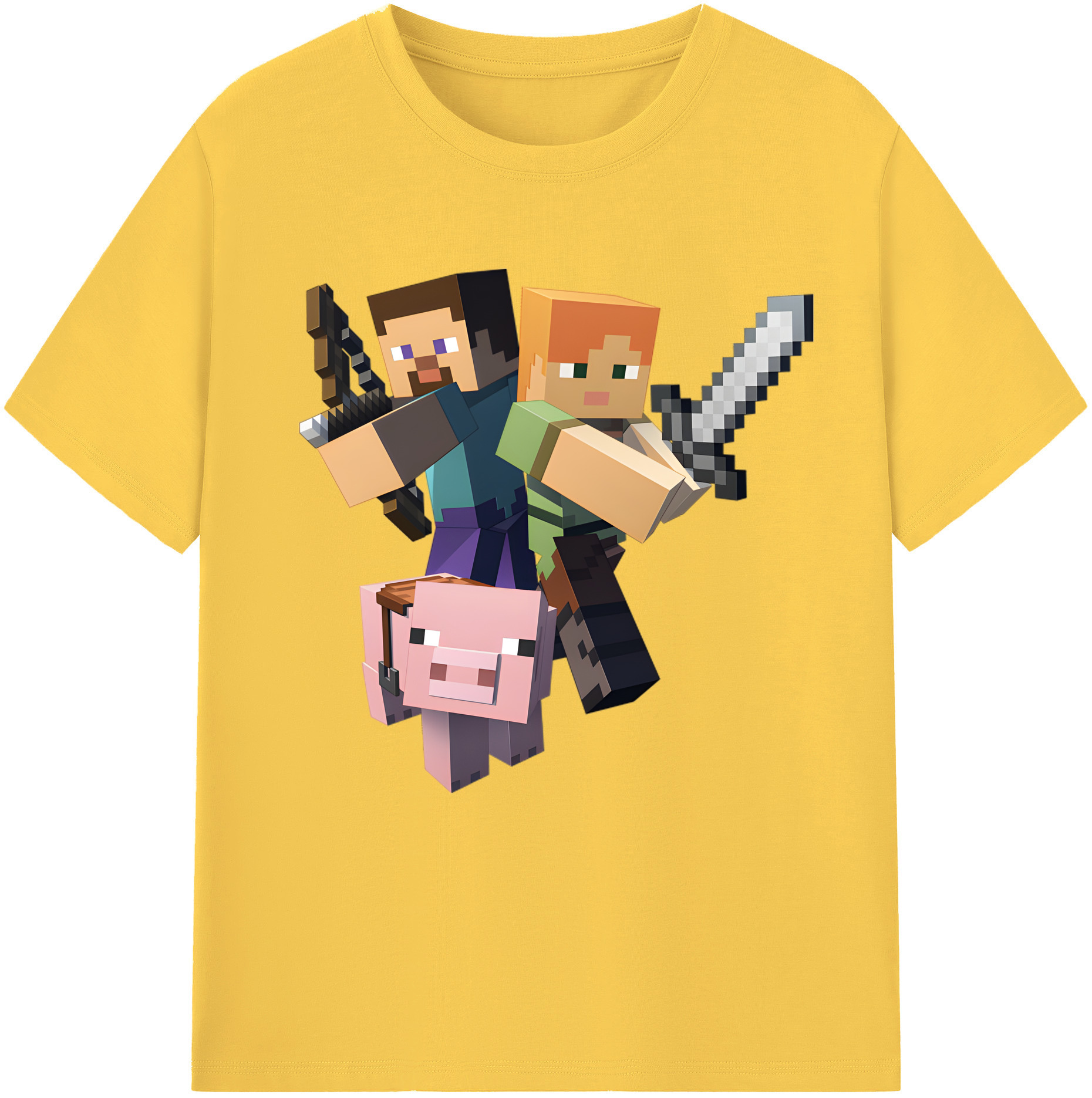 （画像用） マインクラフト ブロックの世界 Minecraft MC Block world 綿100％半袖Tシャツ（フロントプリント）