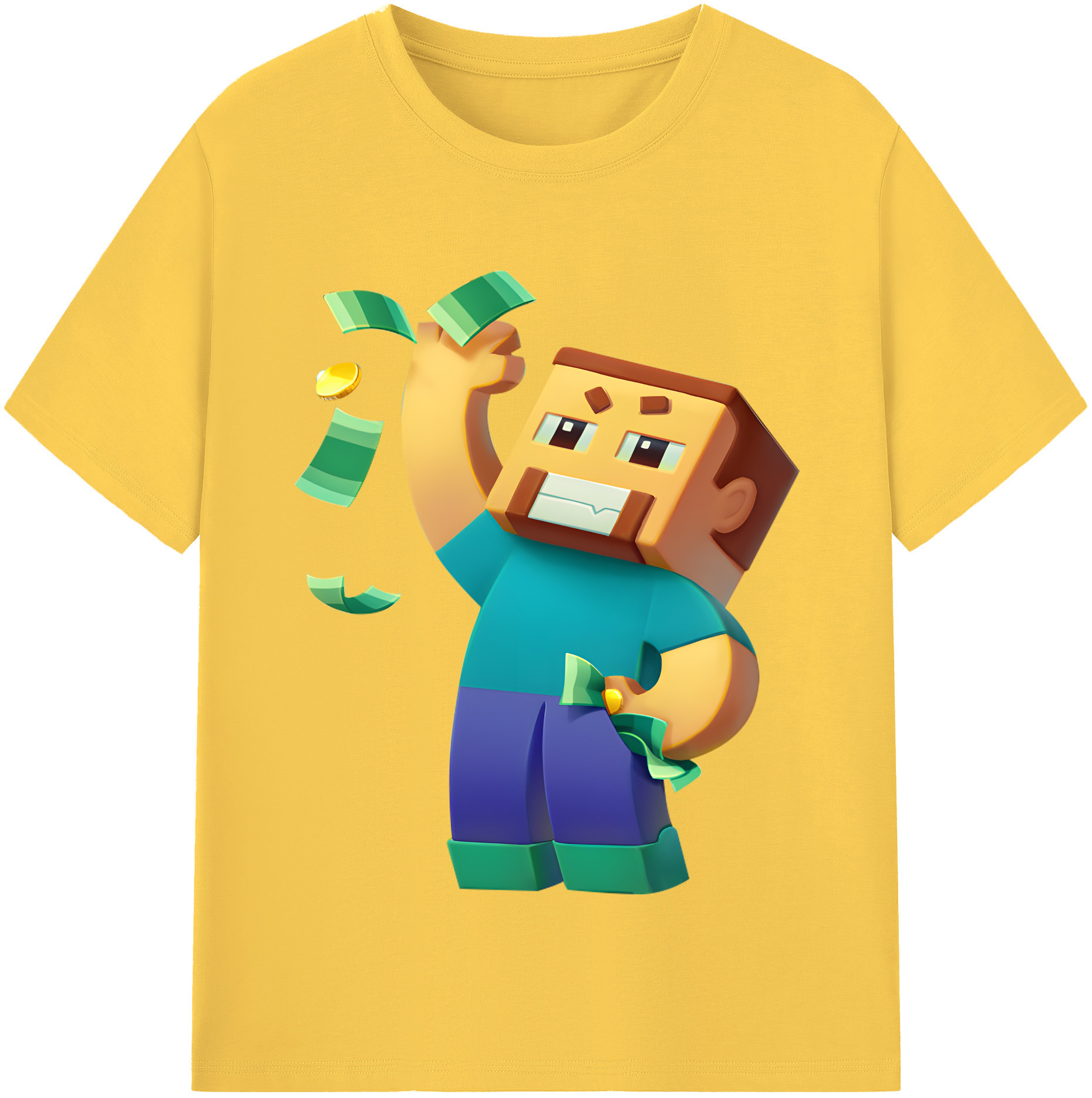 （画像用） マインクラフト ブロックの世界 Minecraft MC Block world 綿100％半袖Tシャツ（フロントプリント）