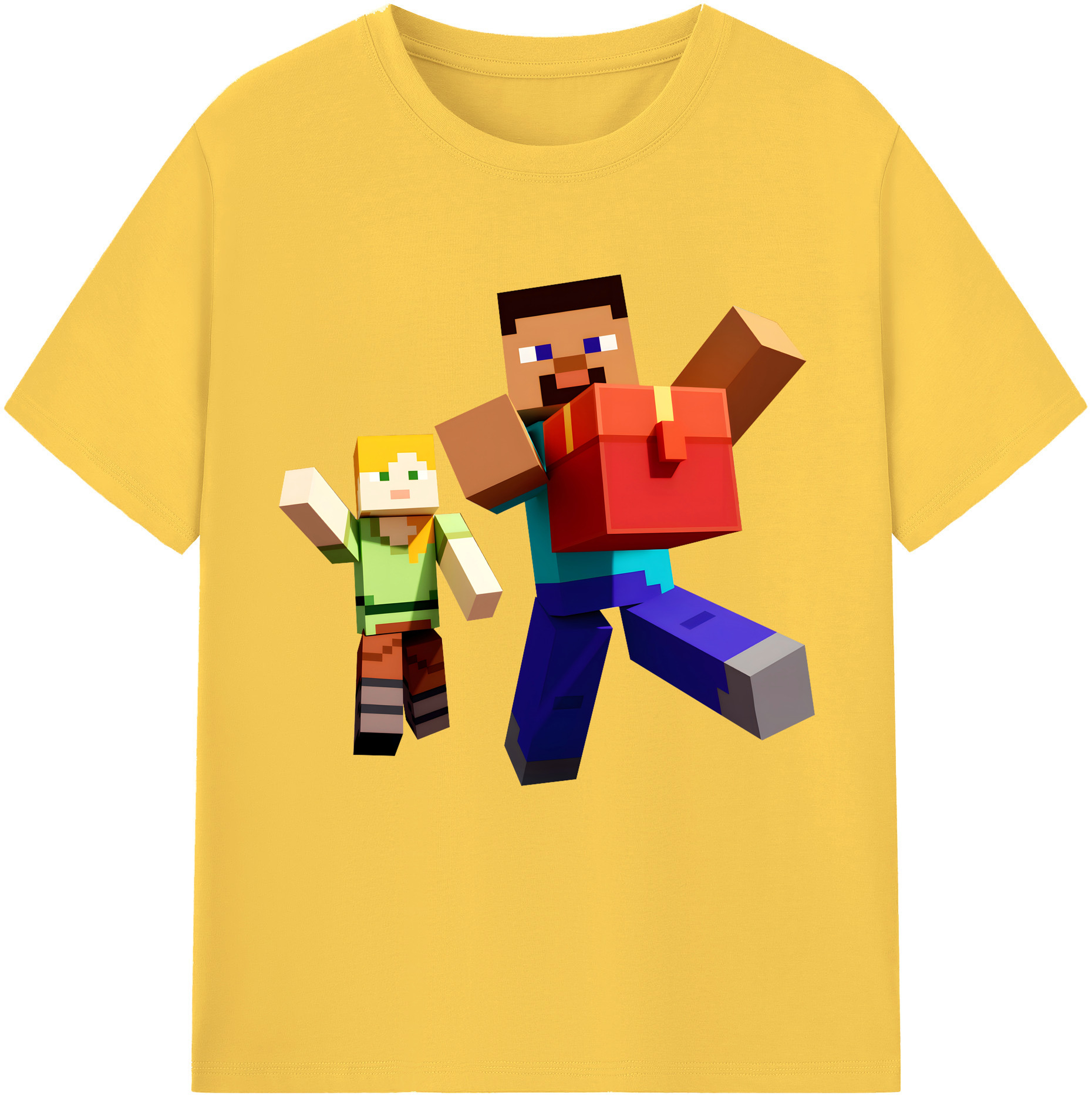 （画像用） マインクラフト ブロックの世界 Minecraft MC Block world 綿100％半袖Tシャツ（フロントプリント）