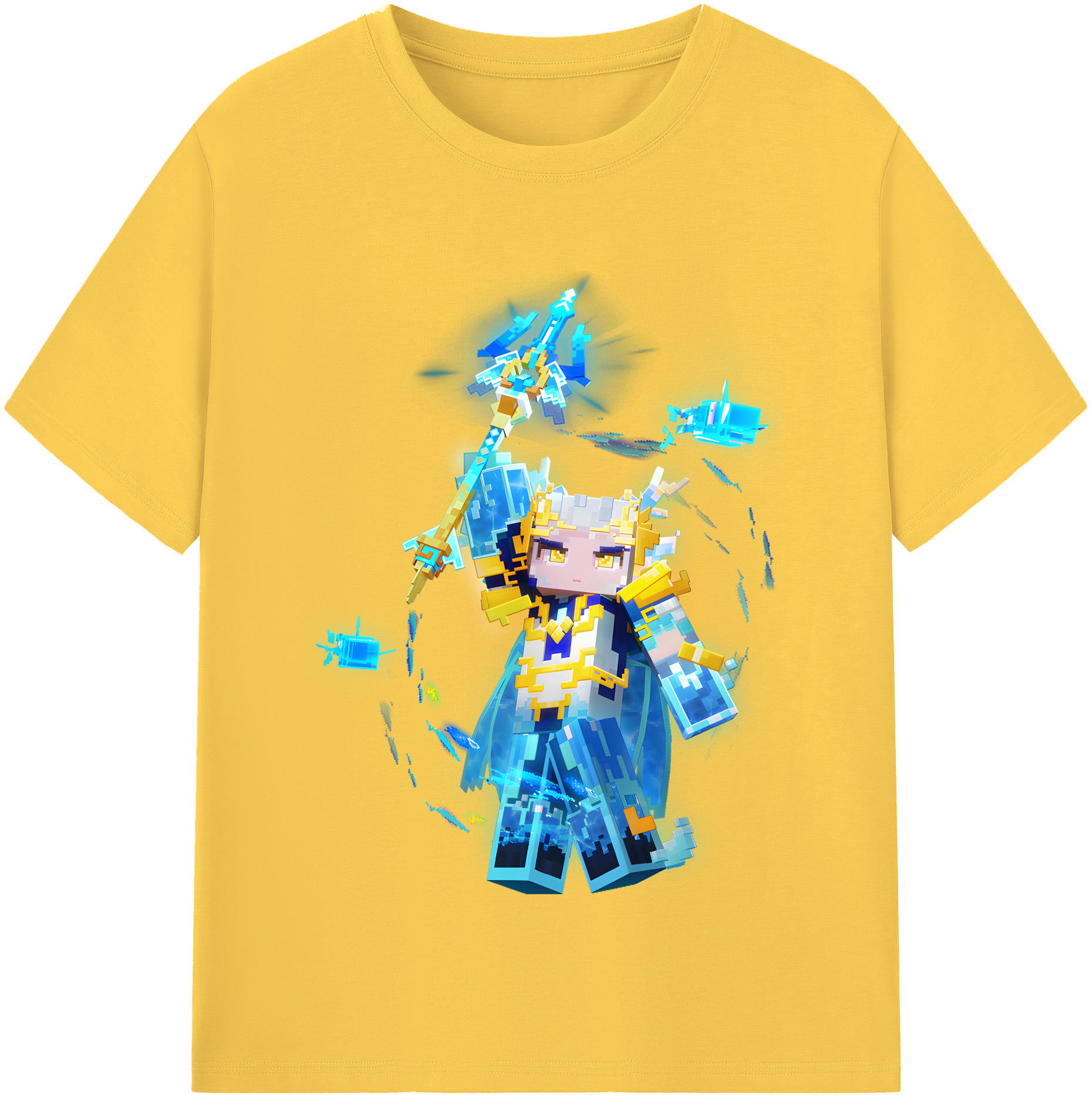 （画像用） マインクラフト ブロックの世界 Minecraft MC Block world 綿100％半袖Tシャツ（フロントプリント）