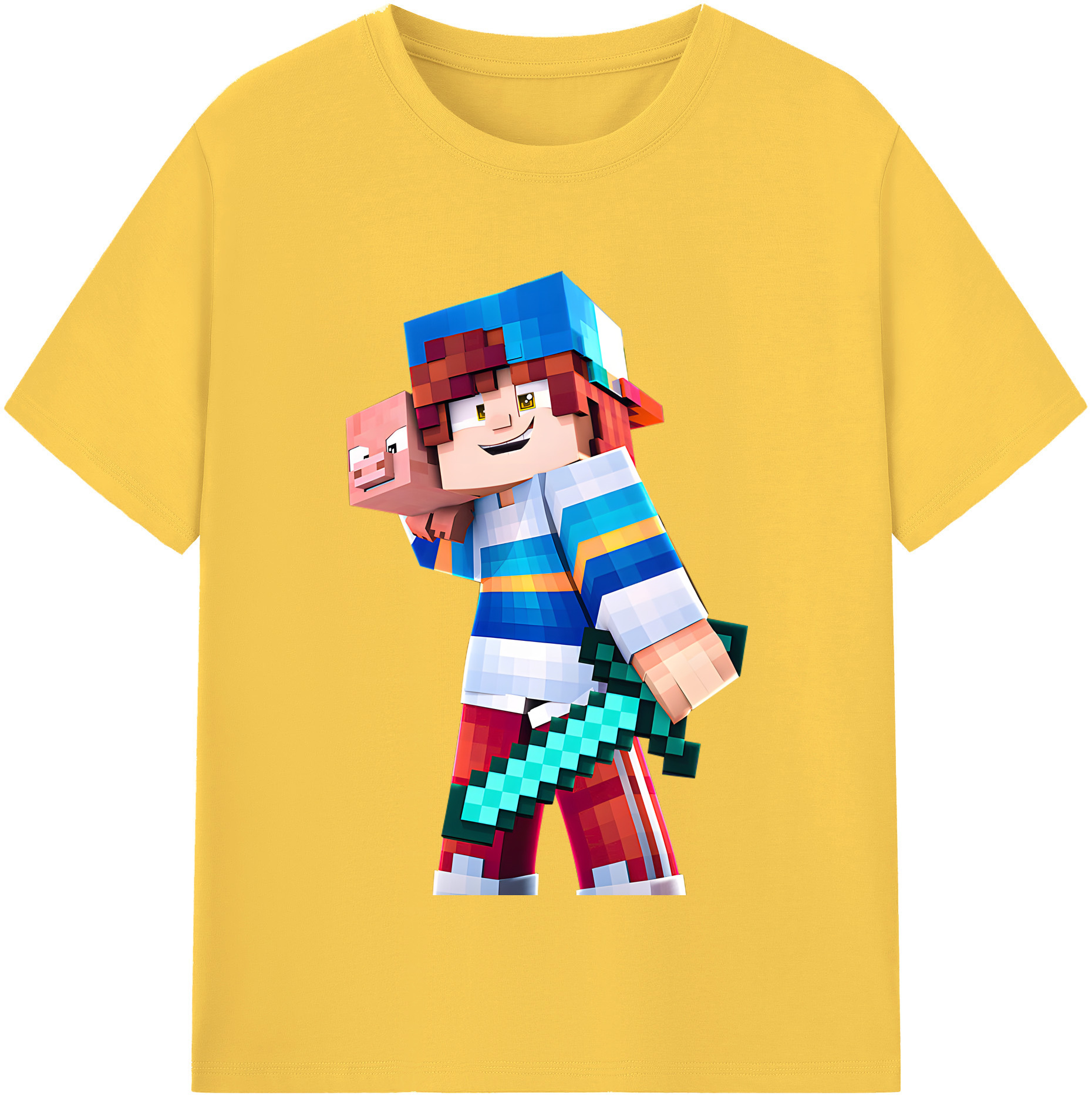 （画像用） マインクラフト ブロックの世界 Minecraft MC Block world 綿100％半袖Tシャツ（フロントプリント）