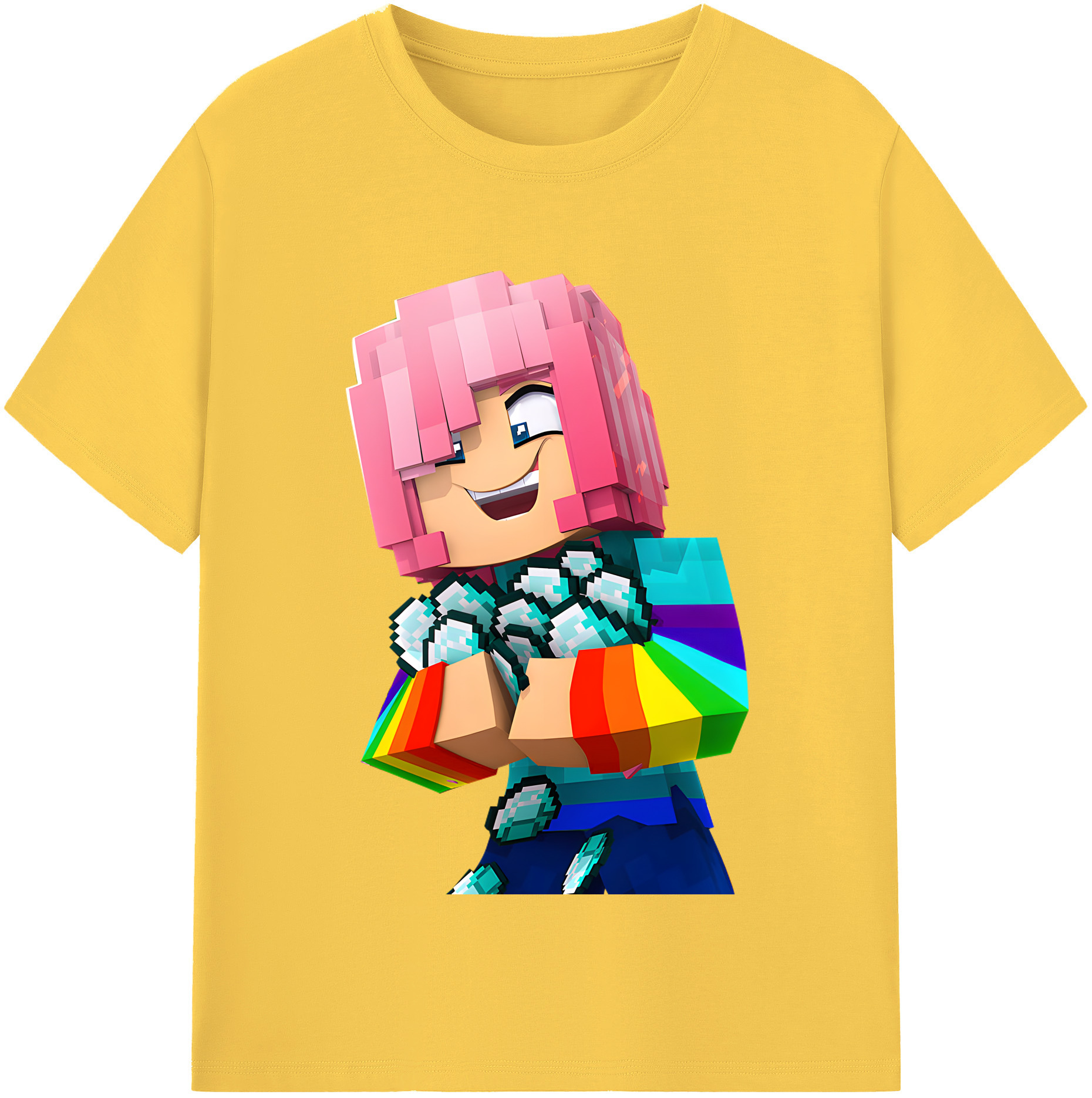 （画像用） マインクラフト ブロックの世界 Minecraft MC Block world 綿100％半袖Tシャツ（フロントプリント）