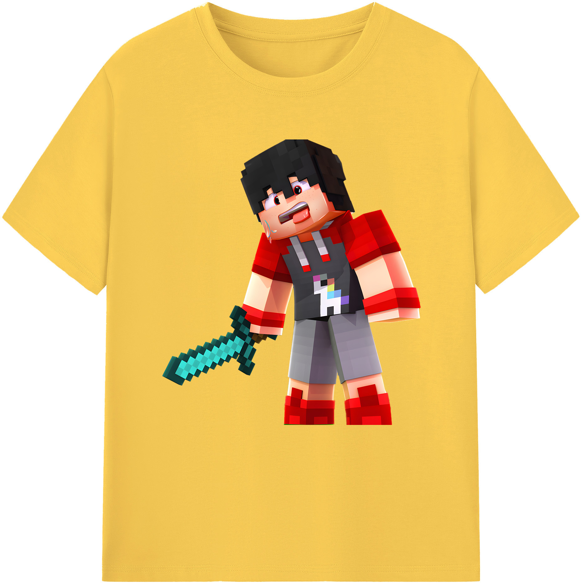（画像用） マインクラフト ブロックの世界 Minecraft MC Block world 綿100％半袖Tシャツ（フロントプリント）