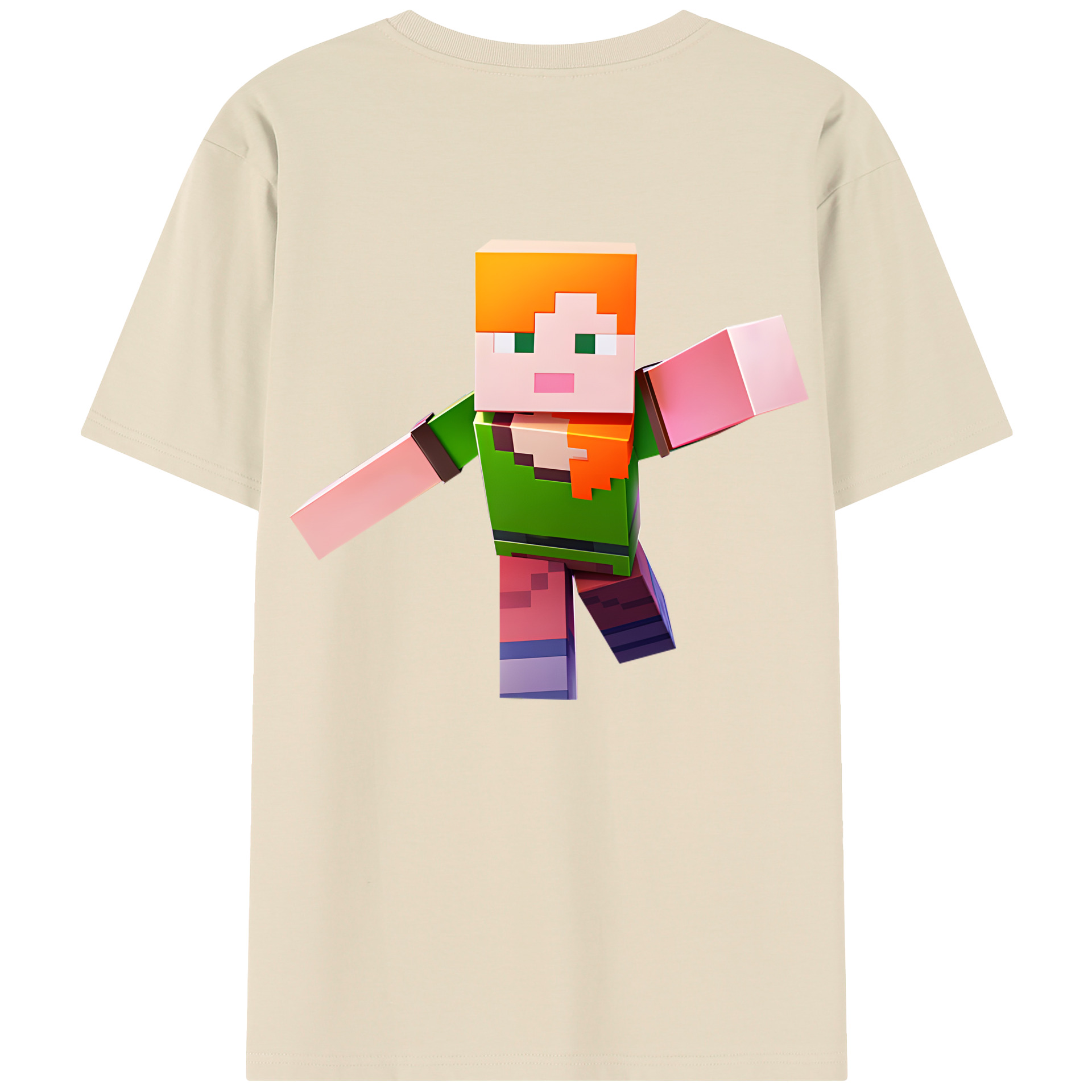 （画像用） マインクラフト ブロックの世界 Minecraft MC Block world 綿100％半袖Tシャツ（背面プリント）