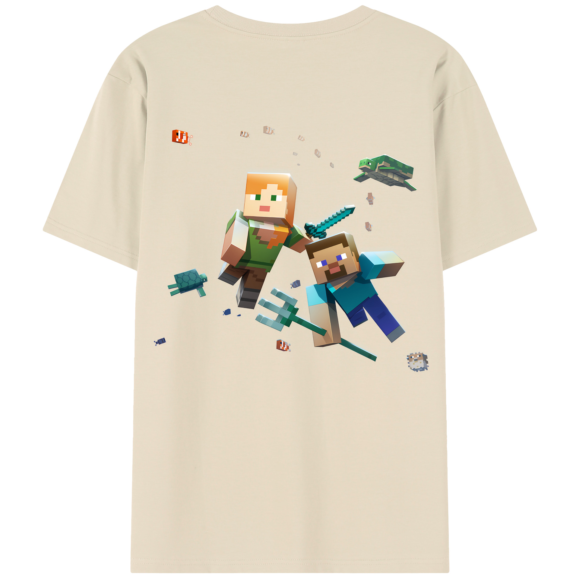 （画像用） マインクラフト ブロックの世界 Minecraft MC Block world 綿100％半袖Tシャツ（背面プリント）