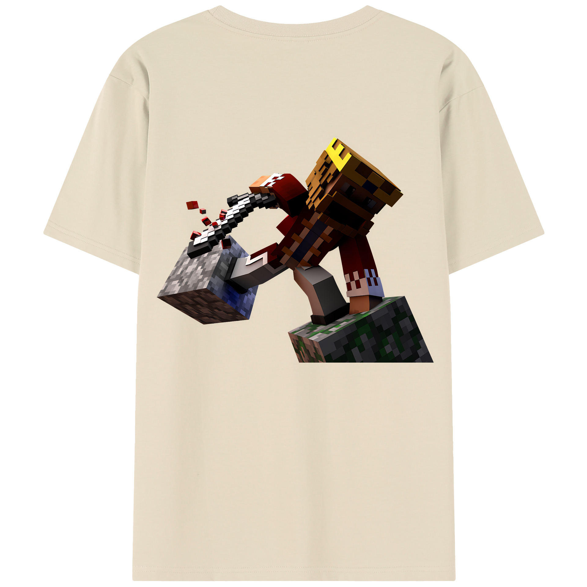 （画像用） マインクラフト ブロックの世界 Minecraft MC Block world 綿100％半袖Tシャツ（背面プリント）