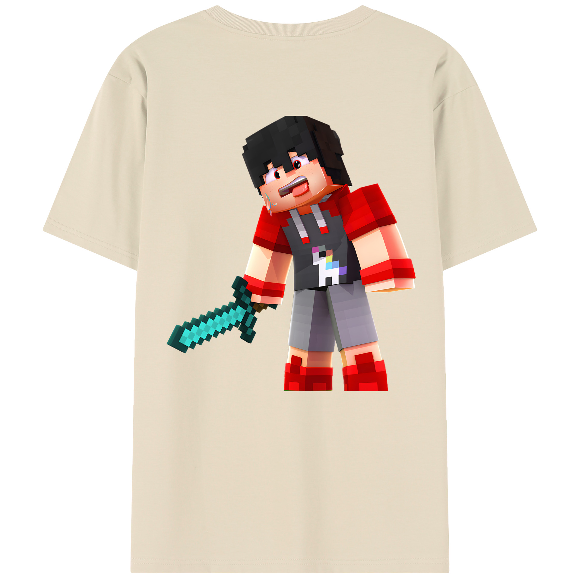 （画像用） マインクラフト ブロックの世界 Minecraft MC Block world 綿100％半袖Tシャツ（背面プリント）