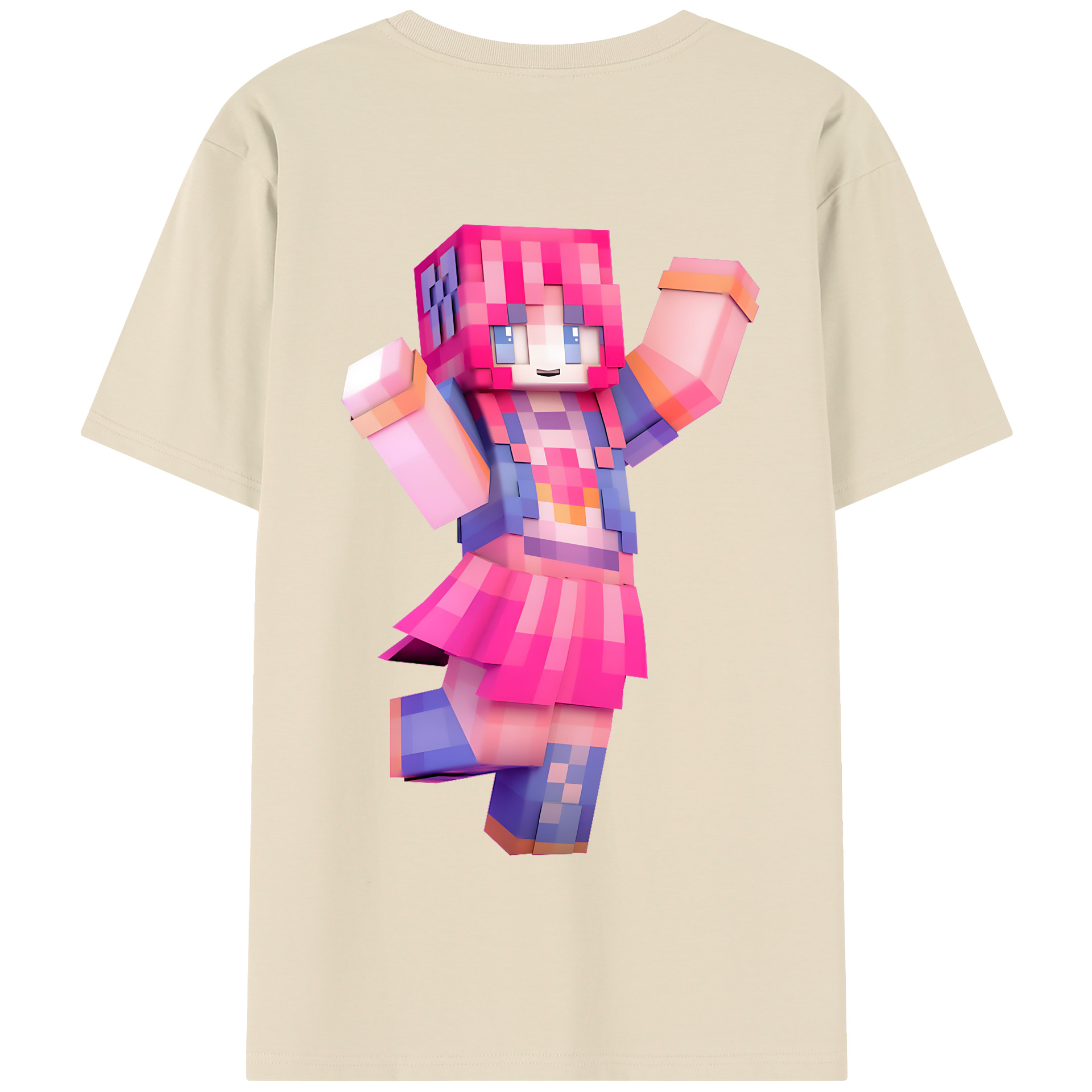 （画像用） マインクラフト ブロックの世界 Minecraft MC Block world 綿100％半袖Tシャツ（背面プリント）
