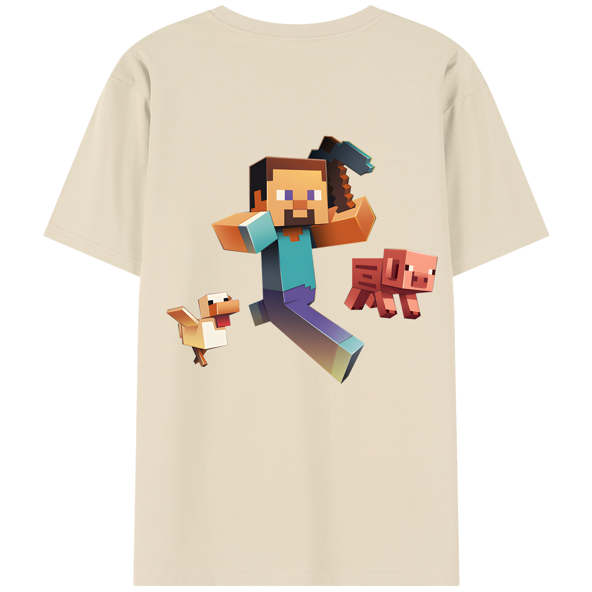 （画像用） マインクラフト ブロックの世界 Minecraft MC Block world 綿100％半袖Tシャツ（背面プリント）