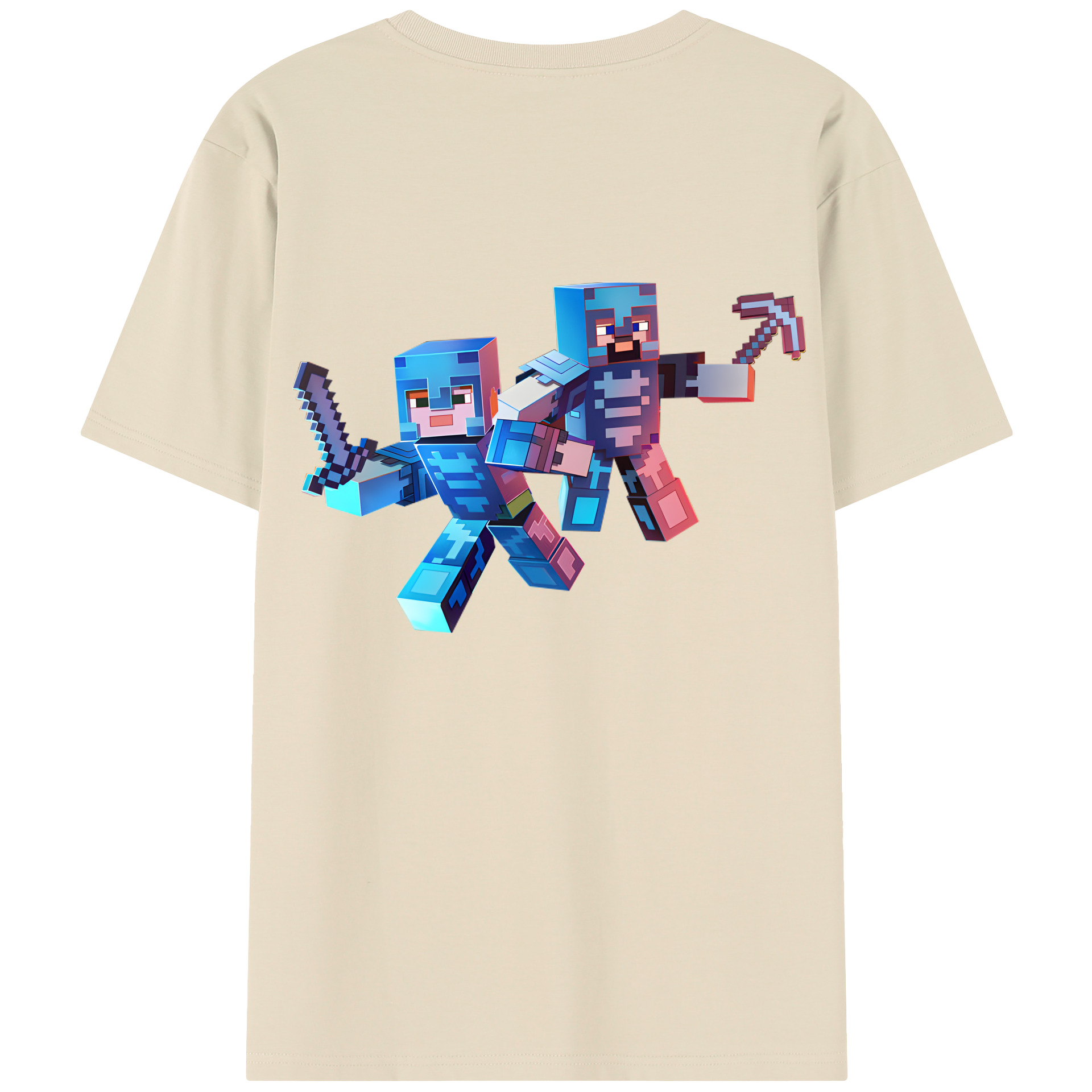 （画像用） マインクラフト ブロックの世界 Minecraft MC Block world 綿100％半袖Tシャツ（背面プリント）