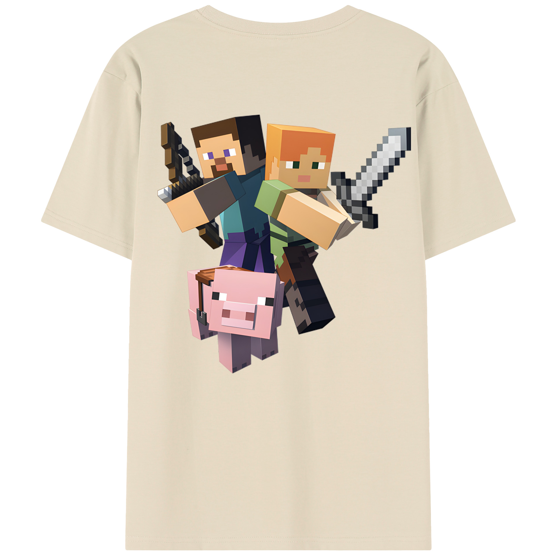 （画像用） マインクラフト ブロックの世界 Minecraft MC Block world 綿100％半袖Tシャツ（背面プリント）