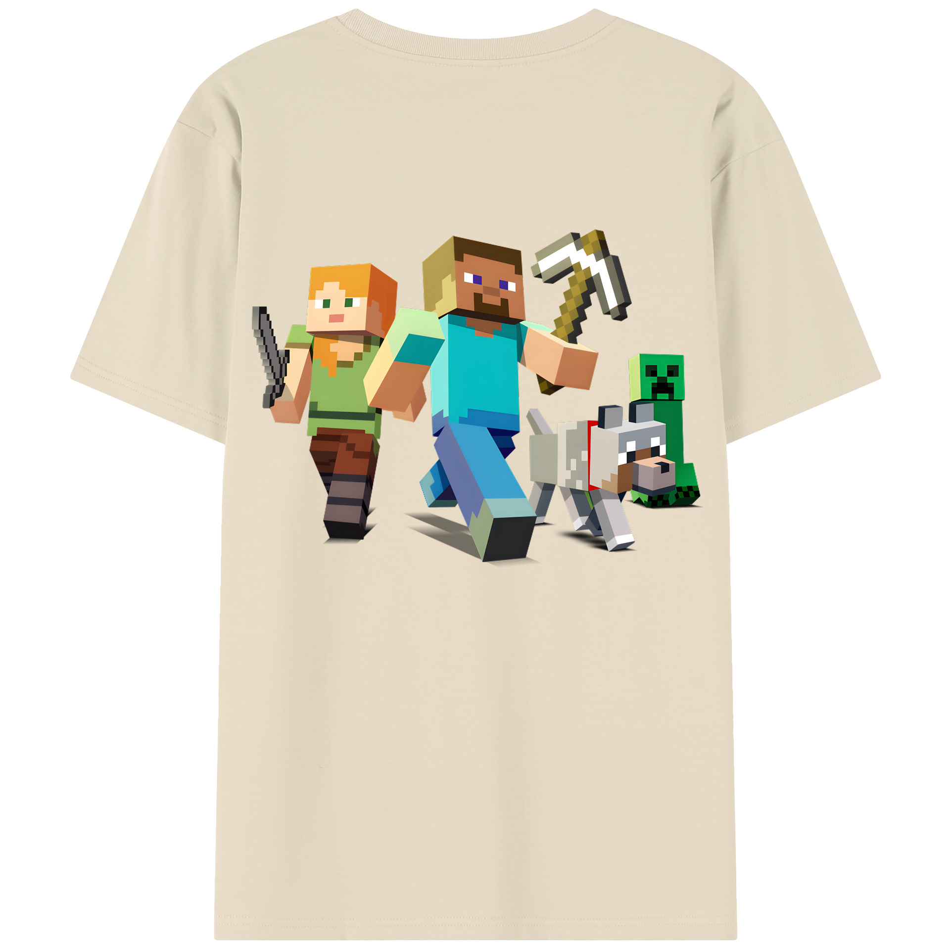 （画像用） マインクラフト ブロックの世界 Minecraft MC Block world 綿100％半袖Tシャツ（背面プリント）